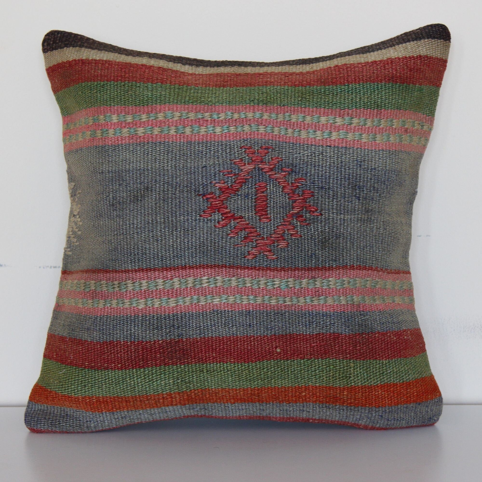 Antique Kilim Pillow Cover 16x16 - Vintage Rug Throw Pillow - Ideal Decorative Gift for Sofa