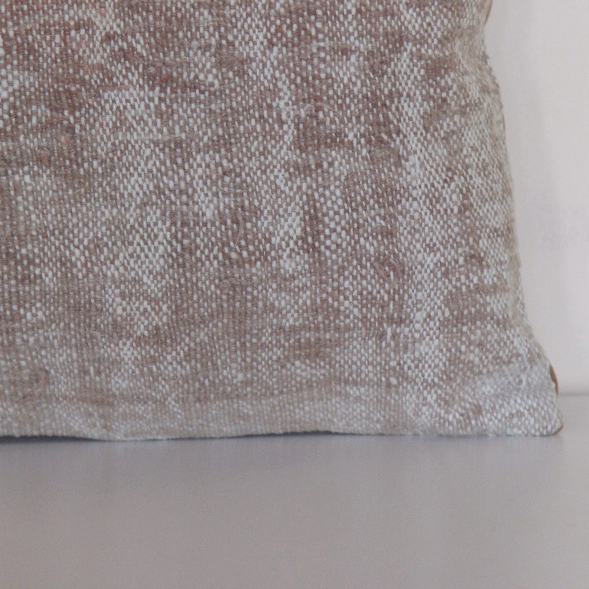 Vintage Hand-Knotted Wool Kilim Pillow Cover - 15x15 Neutral Rug Pillow