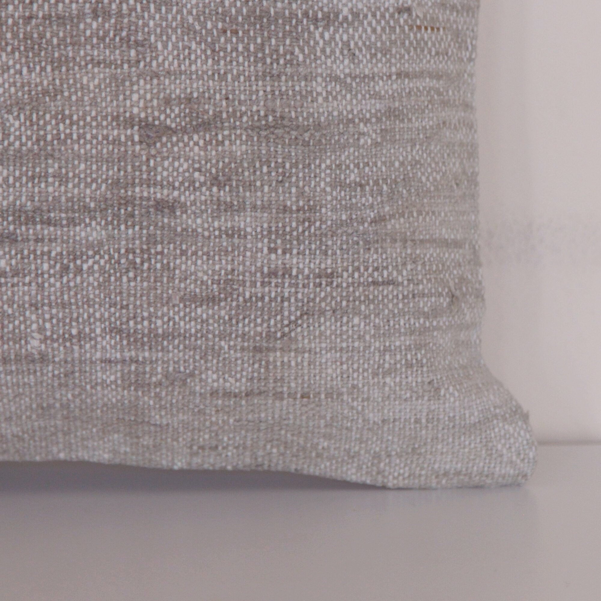 Vintage Hand-Knotted Wool Kilim Pillow: Neutral Rug Throw (16x16)