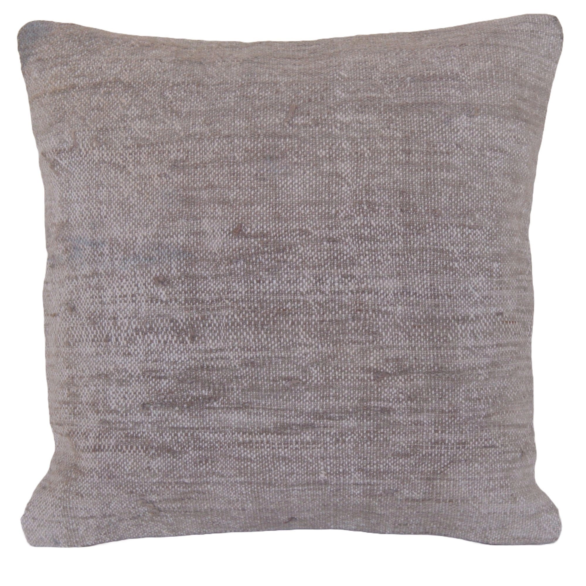 Vintage Hand-Knotted Wool Kilim Pillow: Neutral Rug Throw (16x16)