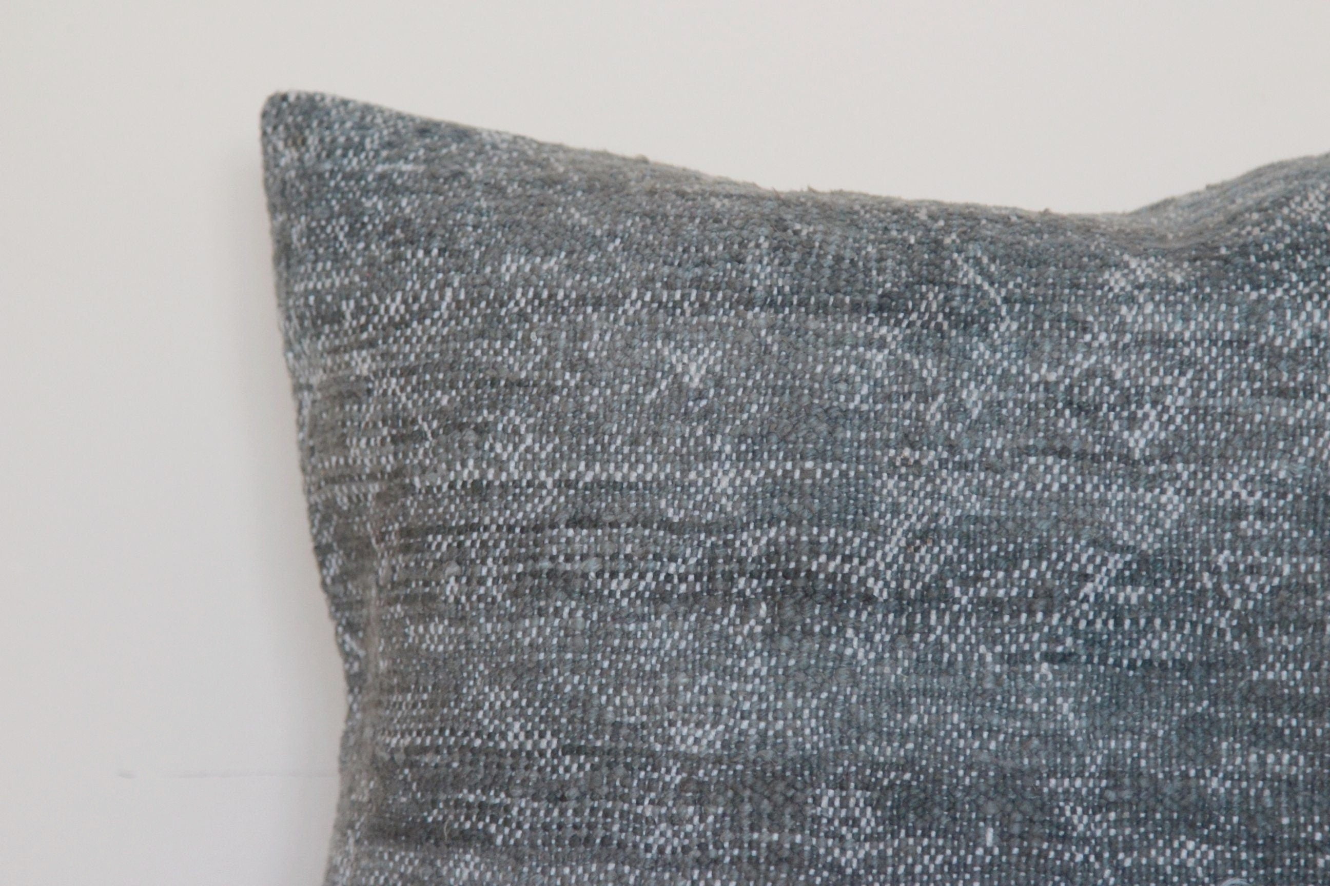 Vintage Hand-Knotted Wool Kilim Pillow Cover: Gray Rug Pillow 16x16
