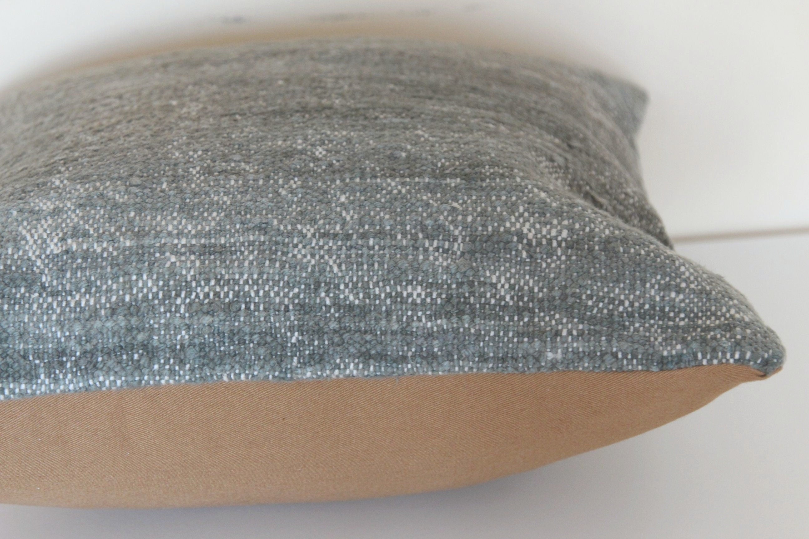 Vintage Hand-Knotted Wool Kilim Pillow Cover: Gray Rug Pillow 16x16