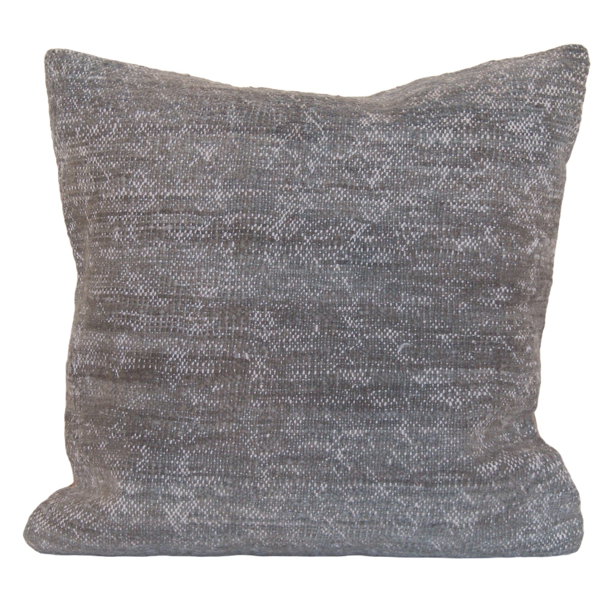 Vintage Hand-Knotted Wool Kilim Pillow Cover: Gray Rug Pillow 16x16