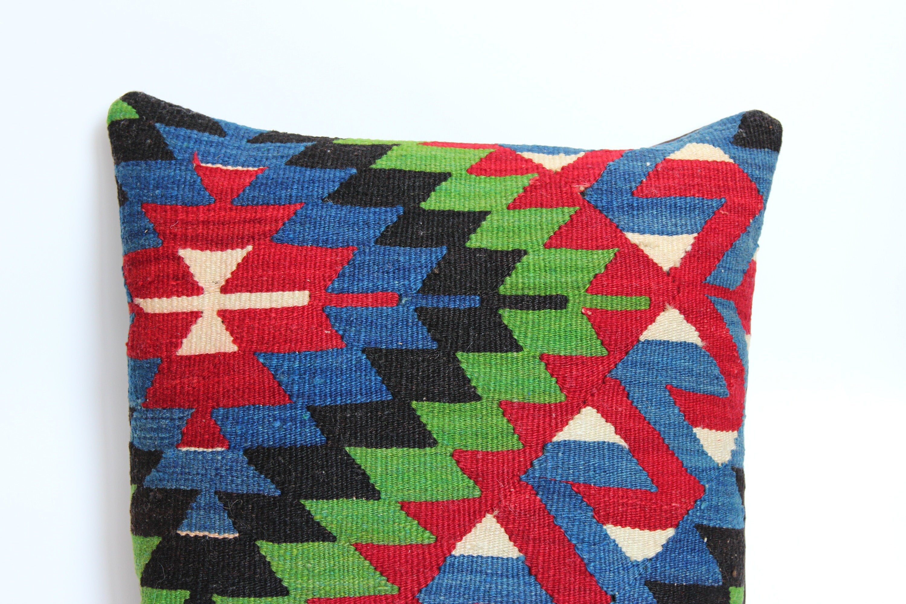 Vintage Turkish Kilim Pillow Cover: Handwoven Wool Throw Cushion (18x18)