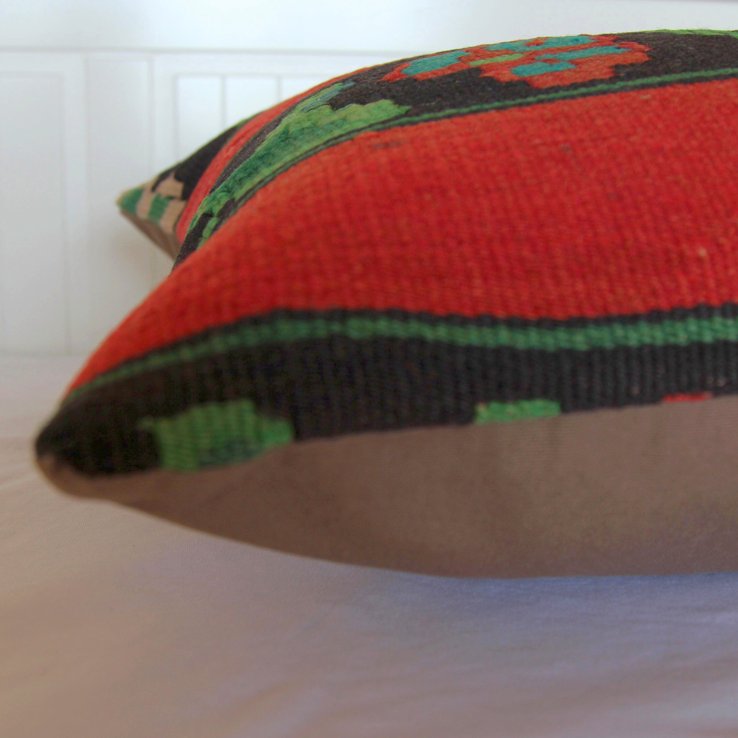 Handmade Vintage Turkish Kilim Pillow Cover: 20" Wool Throw Pillow