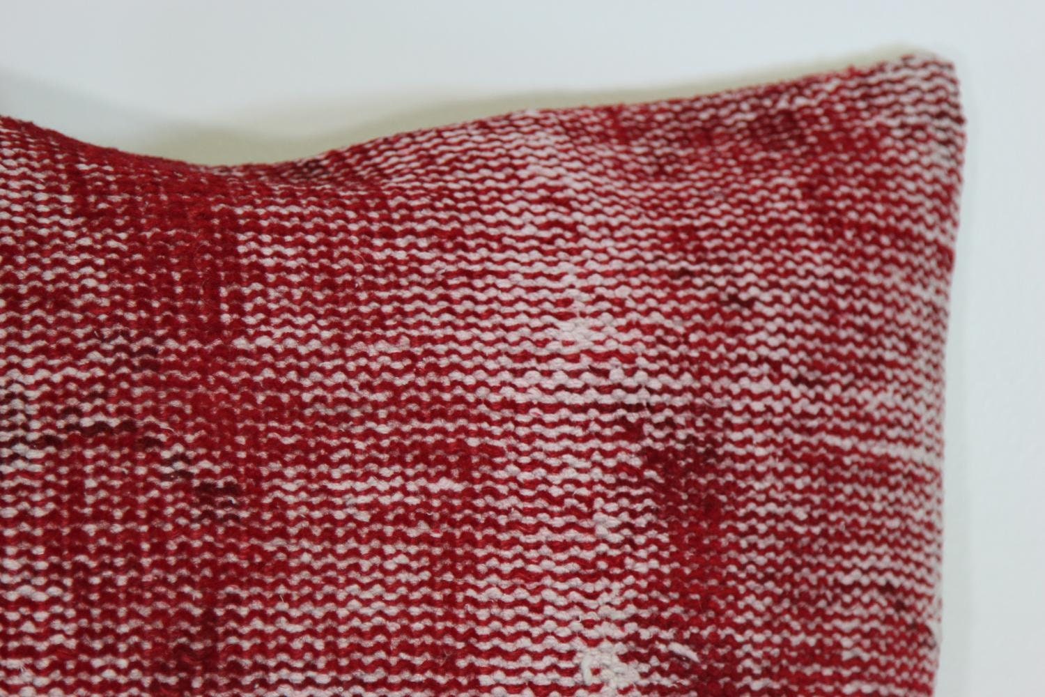 Set of 2 Red Wool Kilim Pillow Covers: Vintage Turkish Rug Pillows 18x18