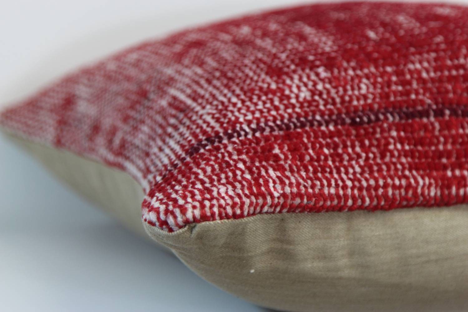 Red Wool Rug Pillow Cover: Hand-Knotted Turkish Kilim, 16x16