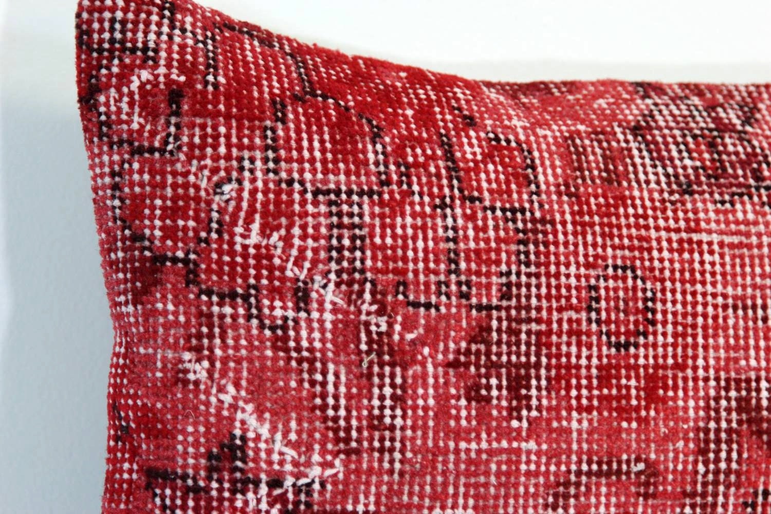 Red Turkish Kilim Pillow Cover: Hand-Knotted Wool Lumbar Pillow (12x20)