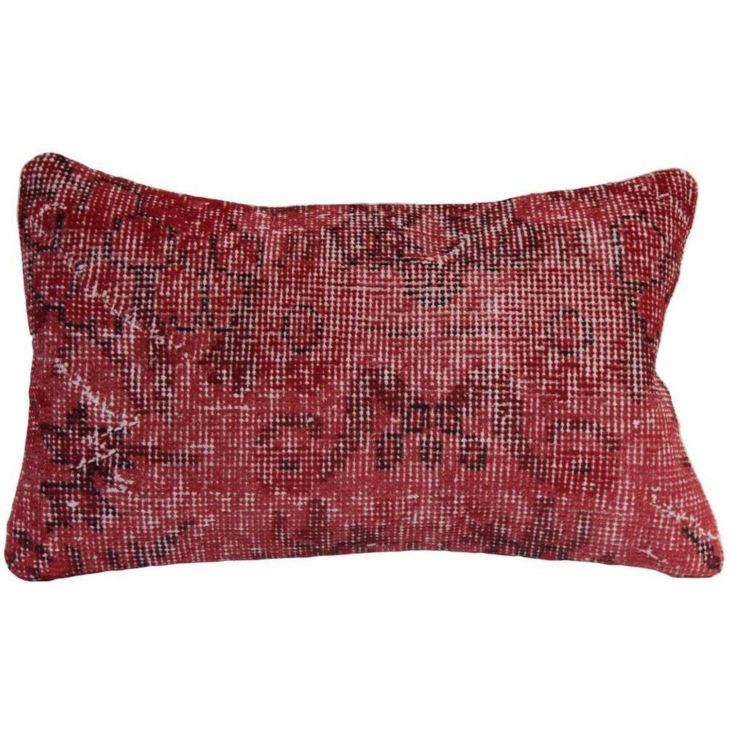 Red Turkish Kilim Pillow Cover: Hand-Knotted Wool Lumbar Pillow (12x20)