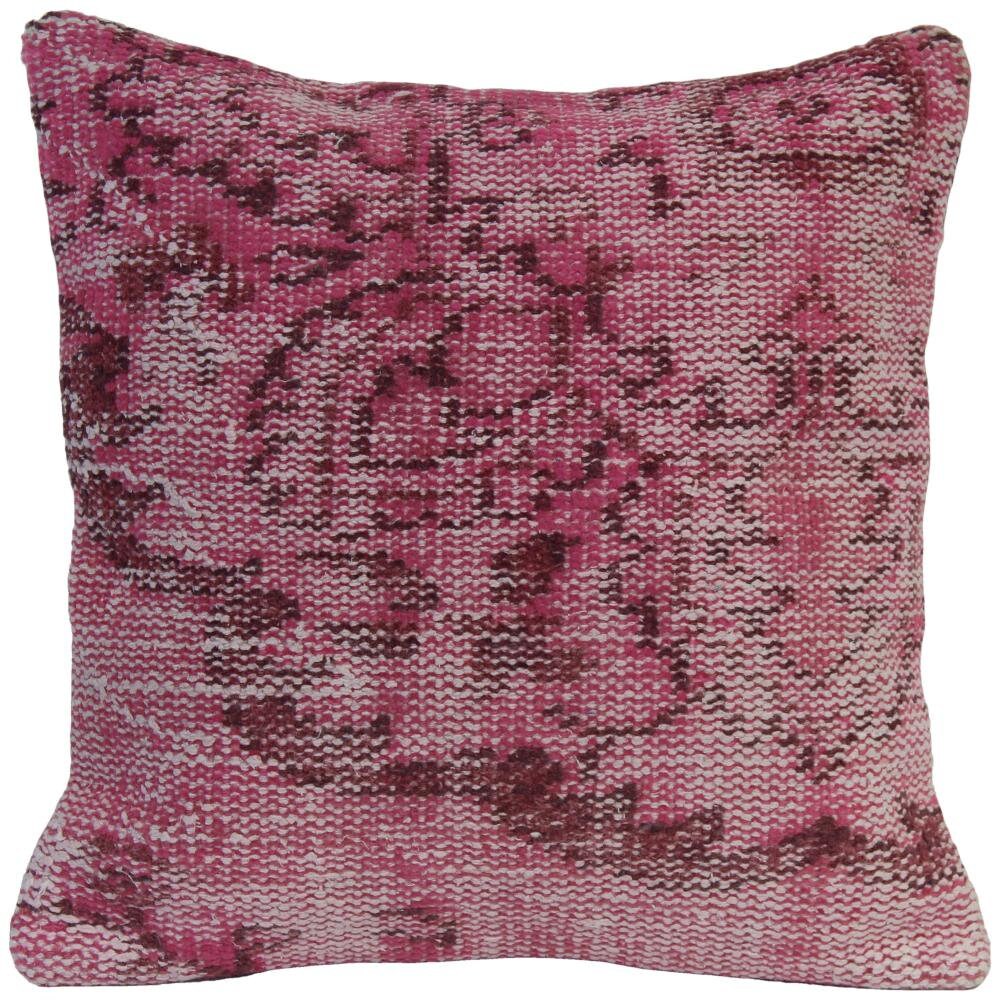 Pink Turkish Kilim Pillow Cover: Hand-Knotted Wool Rug, 18x18