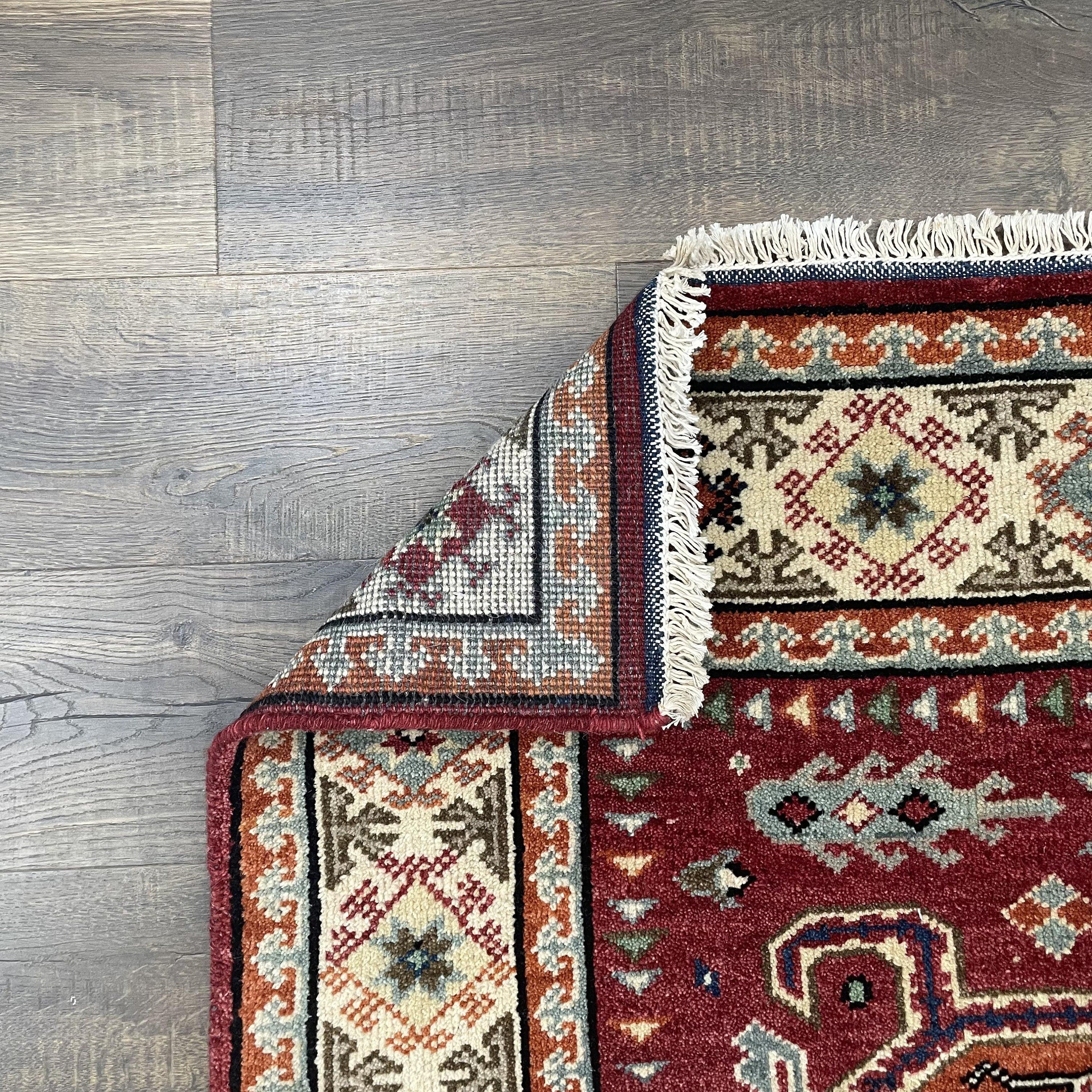 Hand-Knotted Turkish Wool Rug: 4x6 Vintage Geometric Carpet