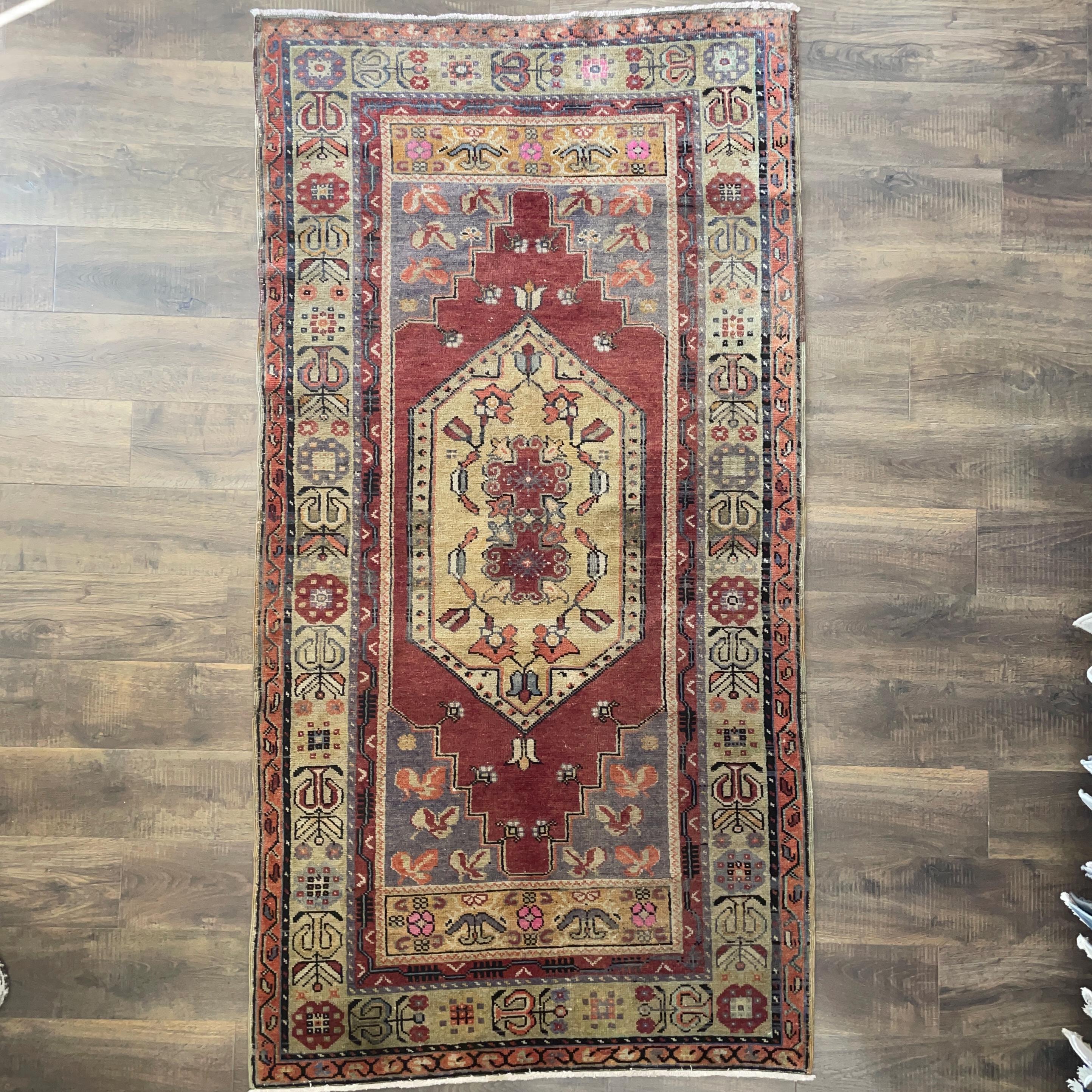 4'x7'7" Handmade Wool Rug - Turkish Vintage Area Rug, Eco-Friendly Home Deco