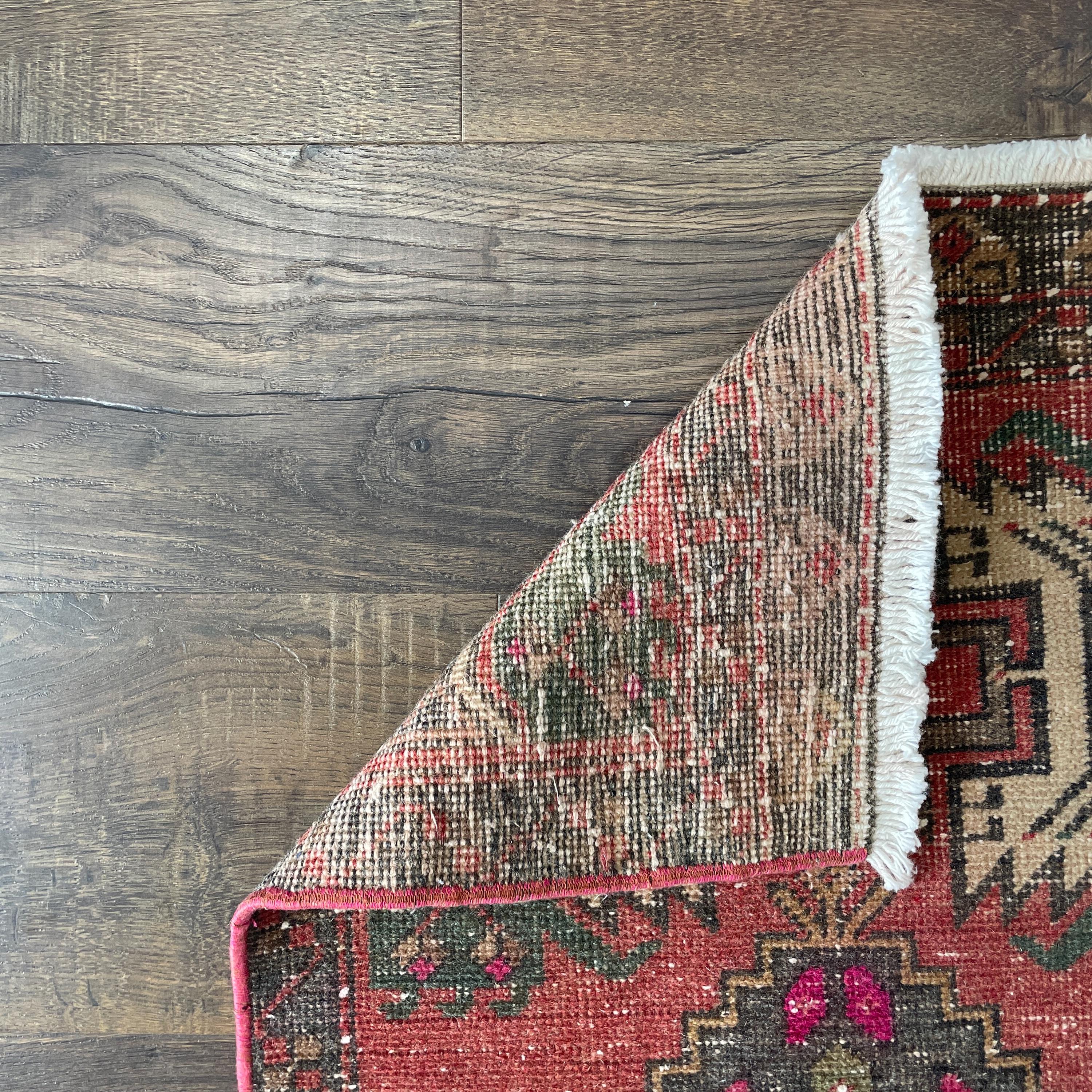 Handmade Wool Accent Rug: Vintage Red-Pink Entryway Rug (1'7"x3')