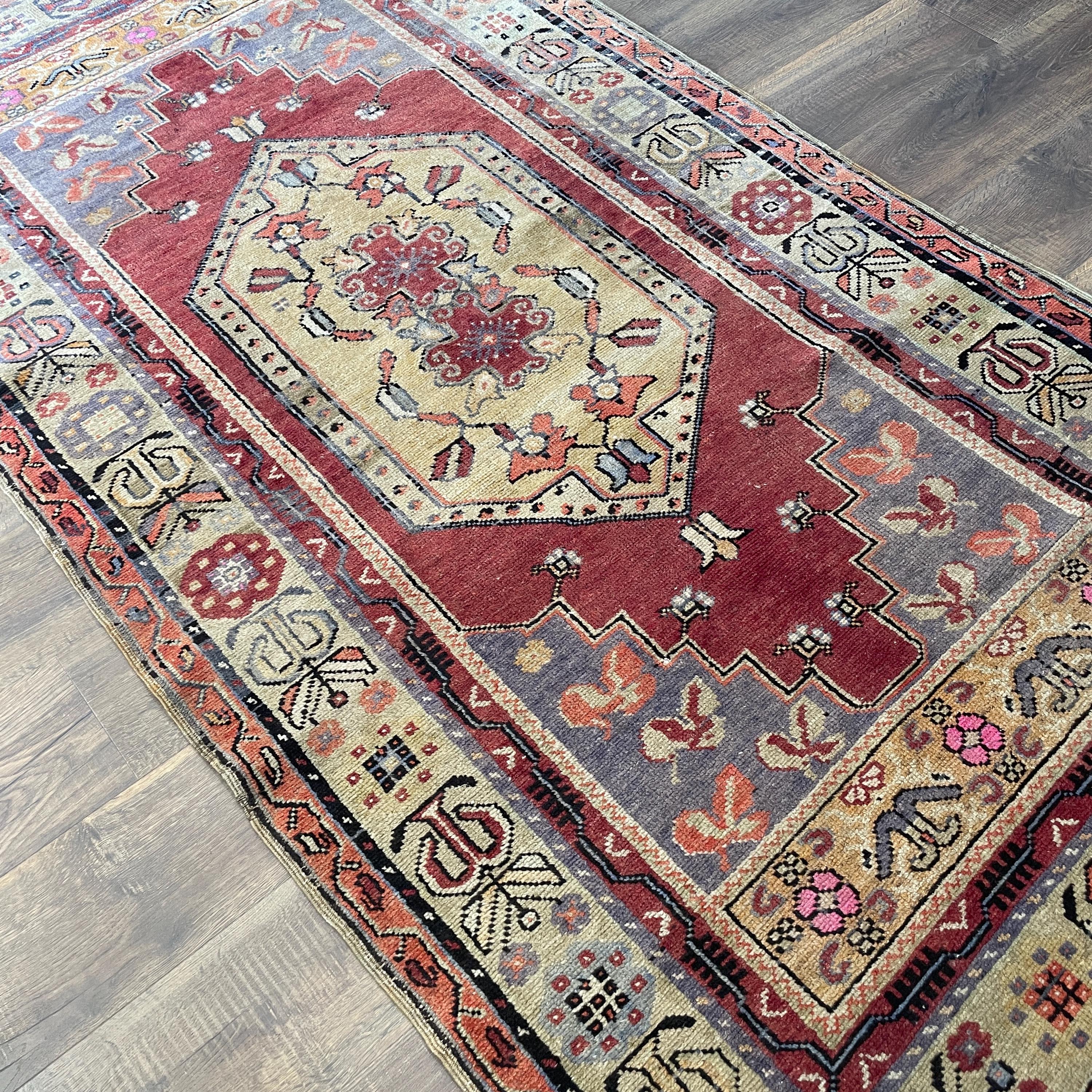 4'x7'7" Handmade Wool Rug - Turkish Vintage Area Rug, Eco-Friendly Home Deco