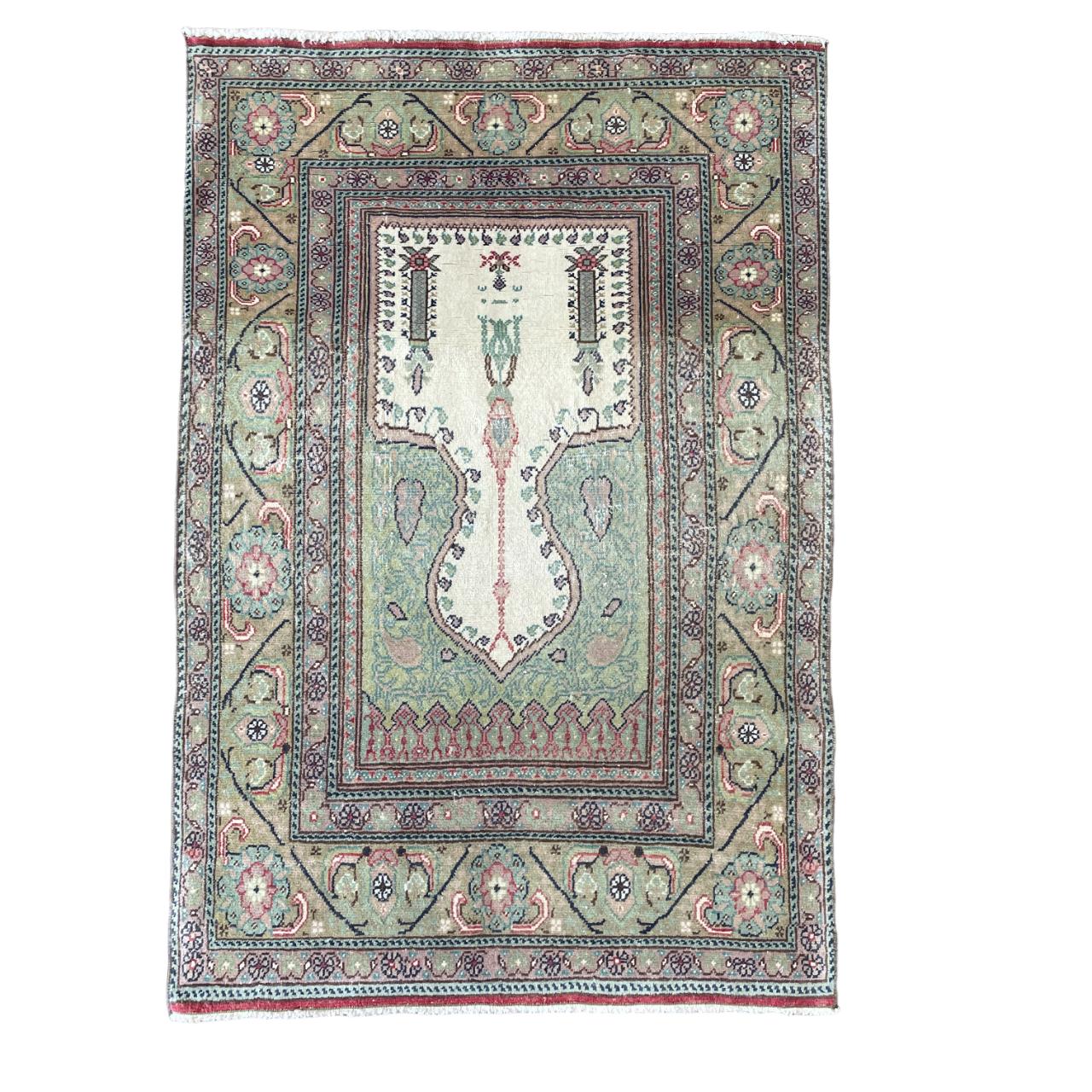 Handmade Wool Rug 3'x4'6" - Turkish Vintage Area Rug, Eco-Friendly Home Decor