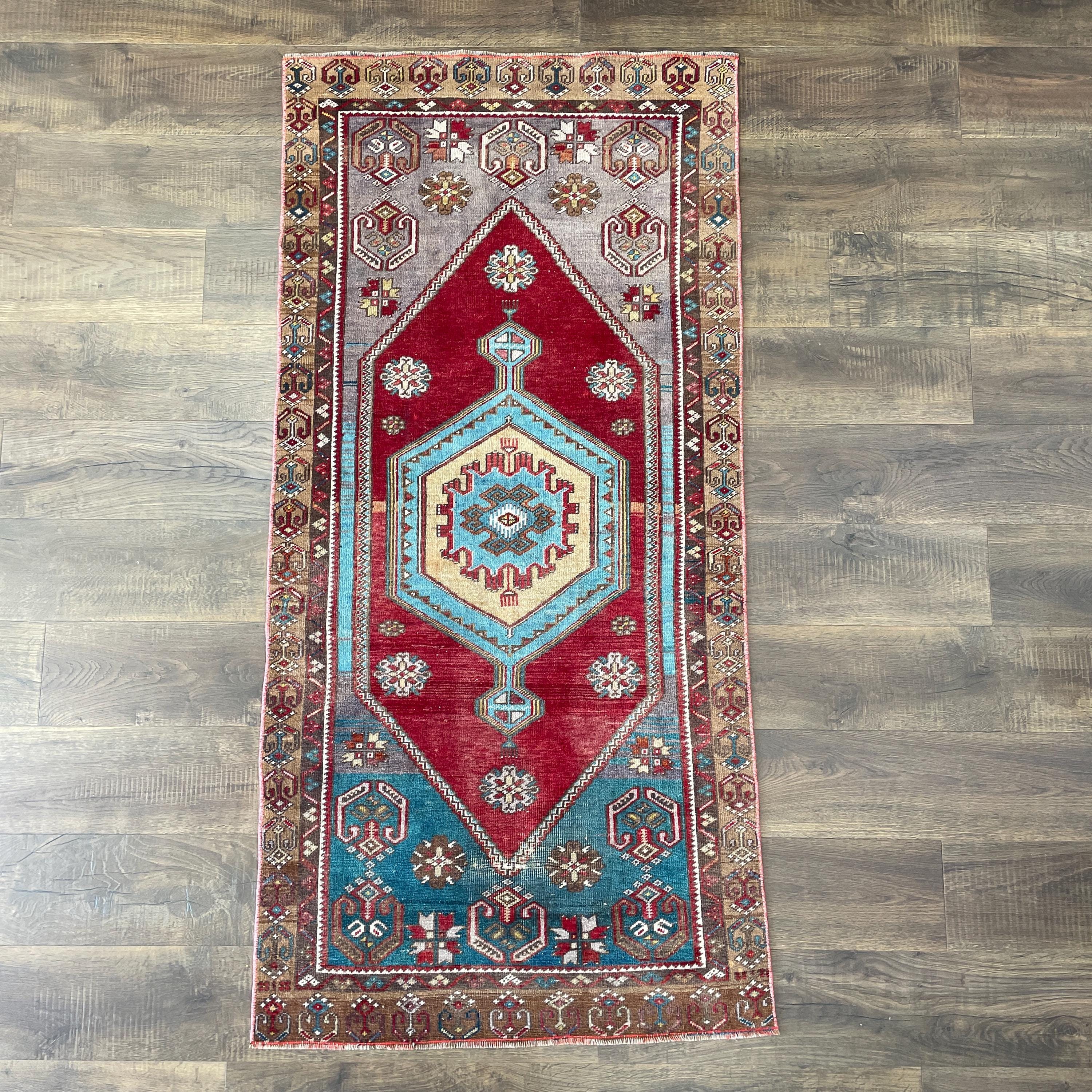 Handmade Wool Rug 3'x6' - Turkish Vintage Area Rug, Eco-Friendly Home Decor