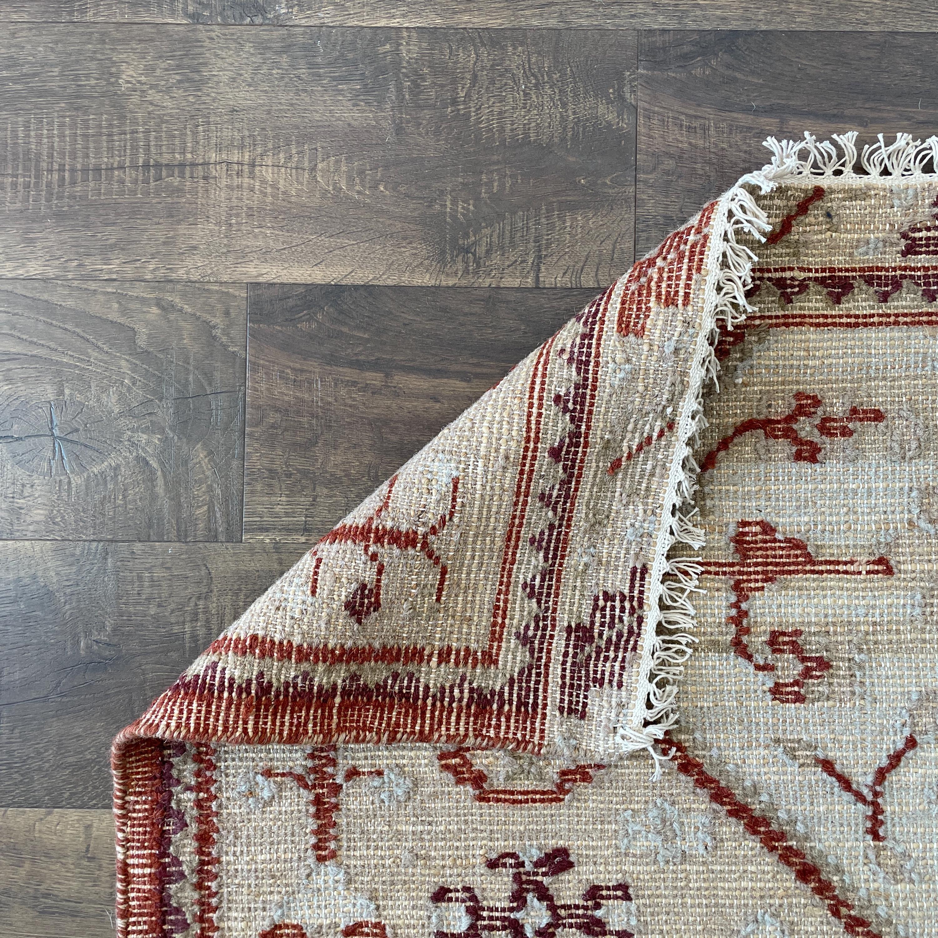 Handmade Turkish Kilim Rug (4'x6'): Red and Beige Tribal Boho Decor