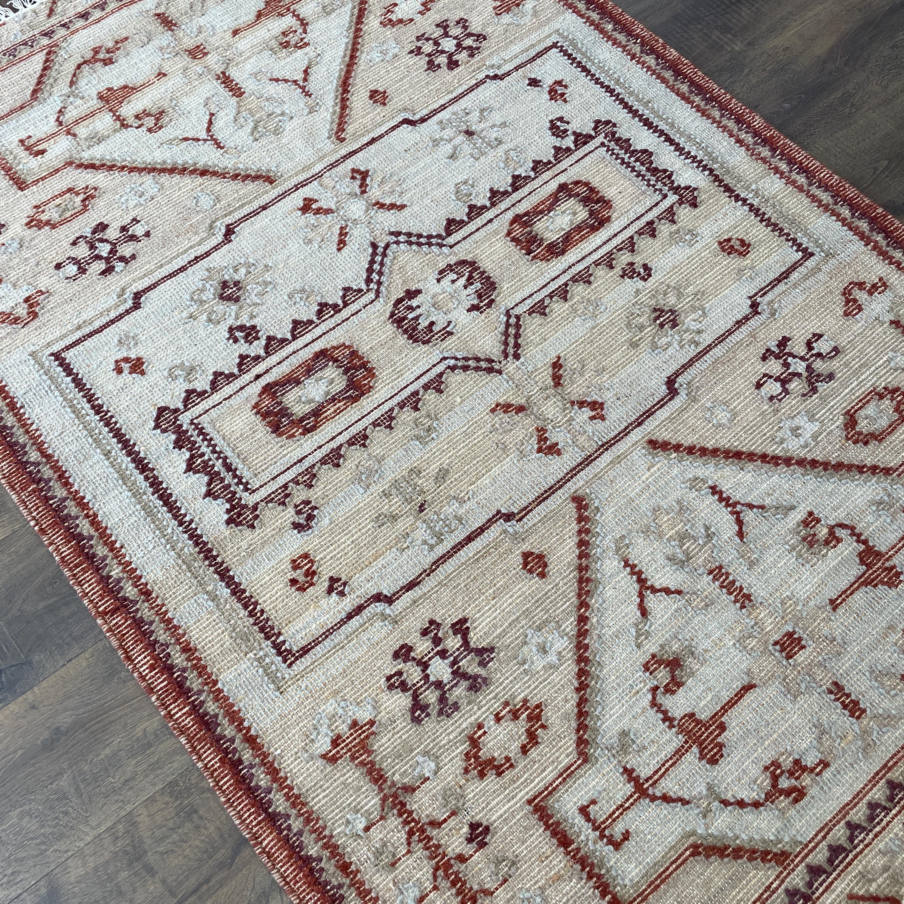 Handmade Turkish Kilim Rug (4'x6'): Red and Beige Tribal Boho Decor