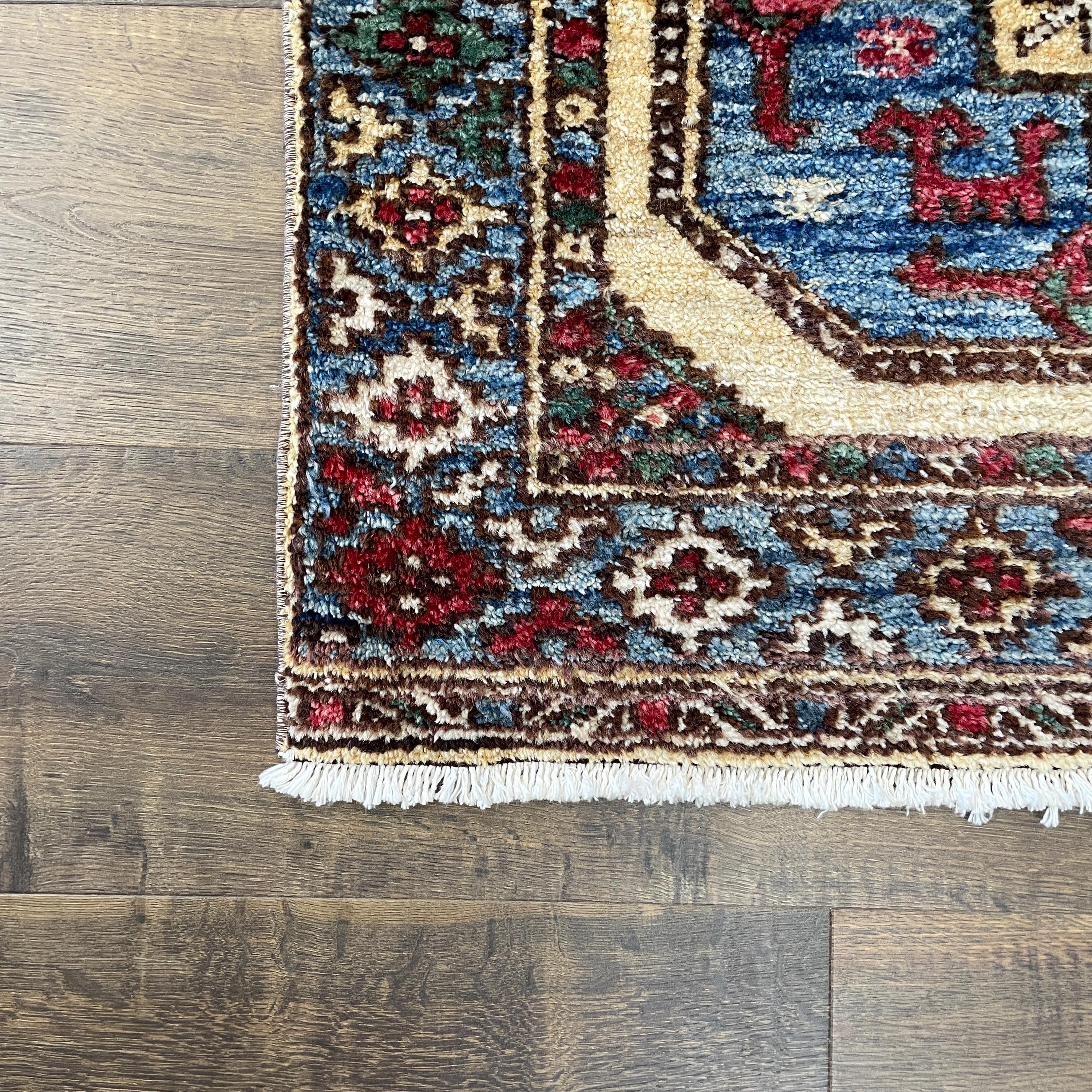 Handmade 2'4"x8' Turkish Runner Rug – Red and Blue Geometric Design, Vintage Hallway Decor