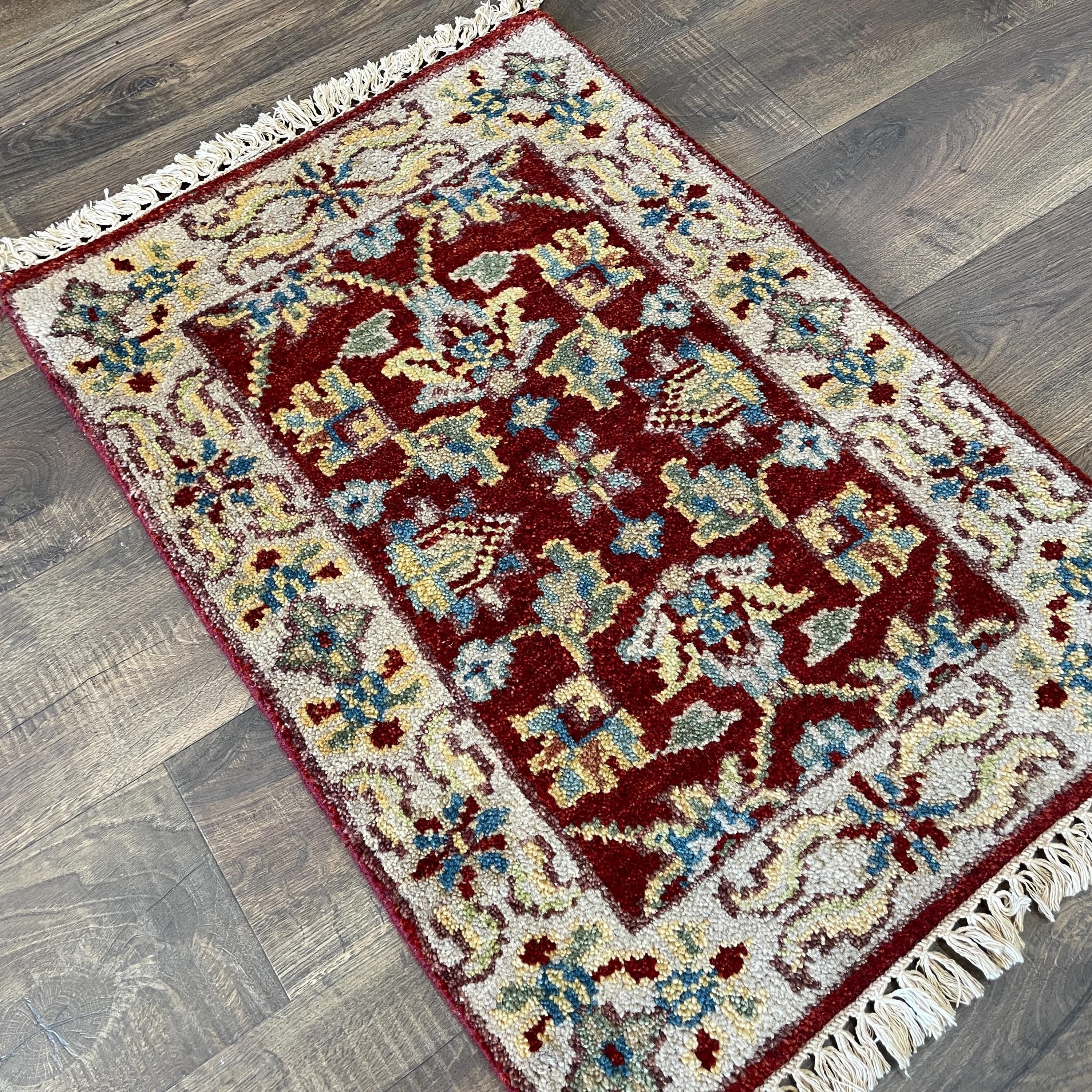 Handmade Wool Accent Rug 2'x3": Small Bohemian Entryway Rug
