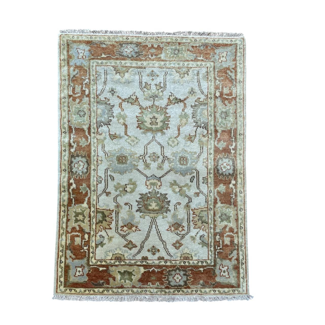 Handmade Turkish Wool Area Rug: Vintage Oriental Boho Decor (3'5"x4'9")