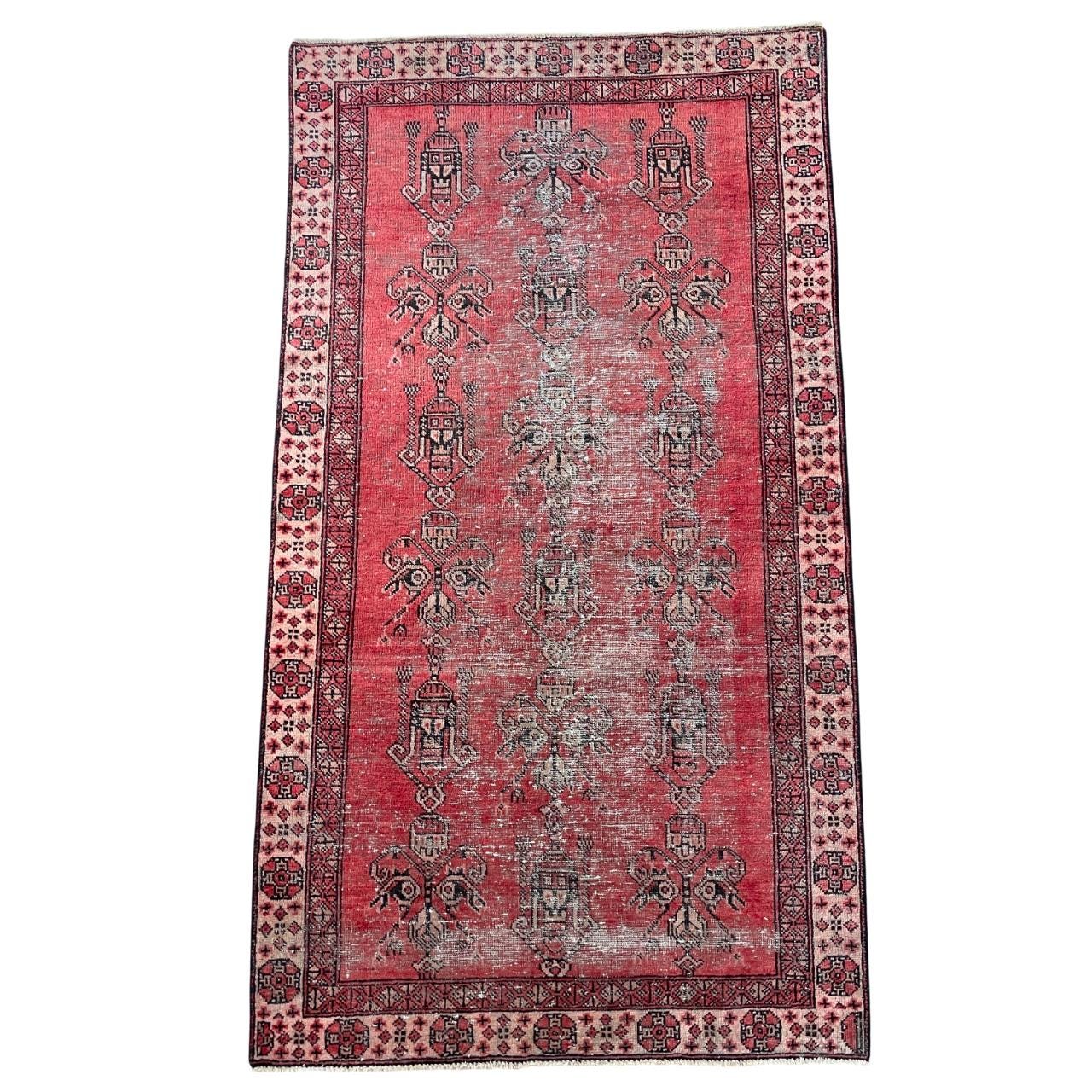 Vintage Turkish Wool Rug (3'9"x6'9") - Handmade Red Oriental Decor