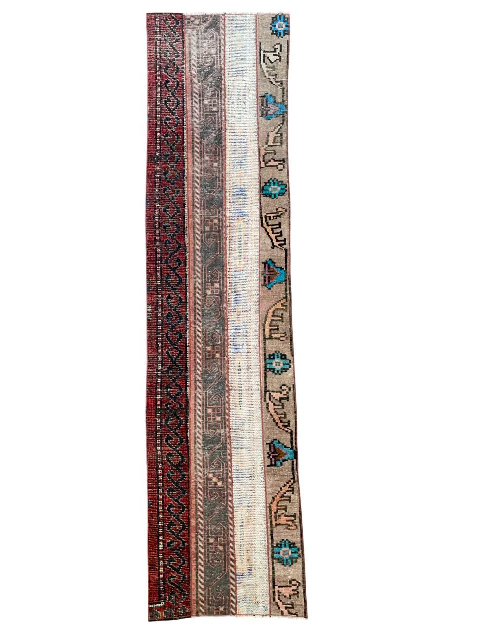 Handmade Turkish Runner Rug: Vintage Wool Patchwork, Boho Hallway Decor (2'4"x9'4")