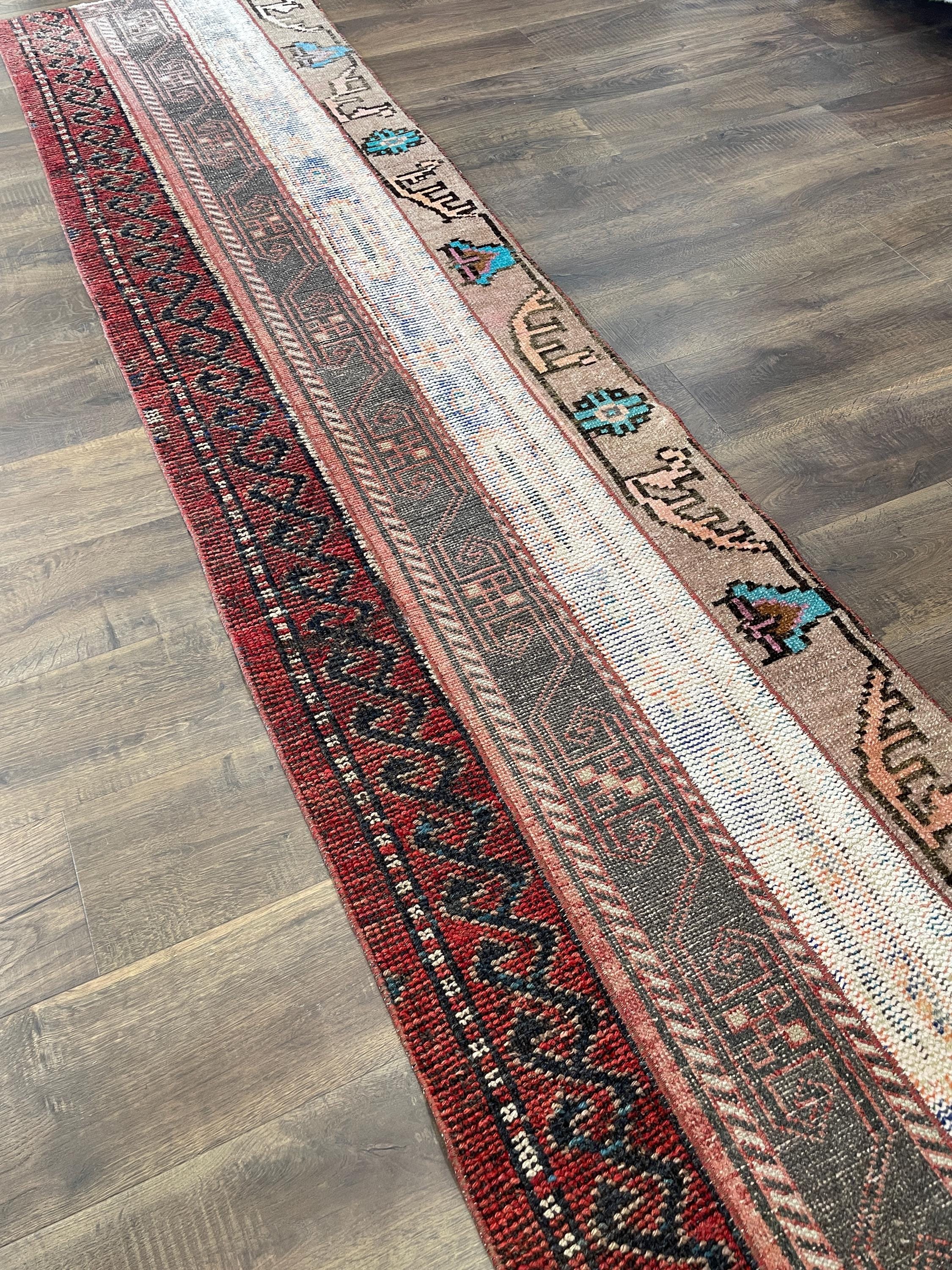 Handmade Turkish Runner Rug: Vintage Wool Patchwork, Boho Hallway Decor (2'4"x9'4")