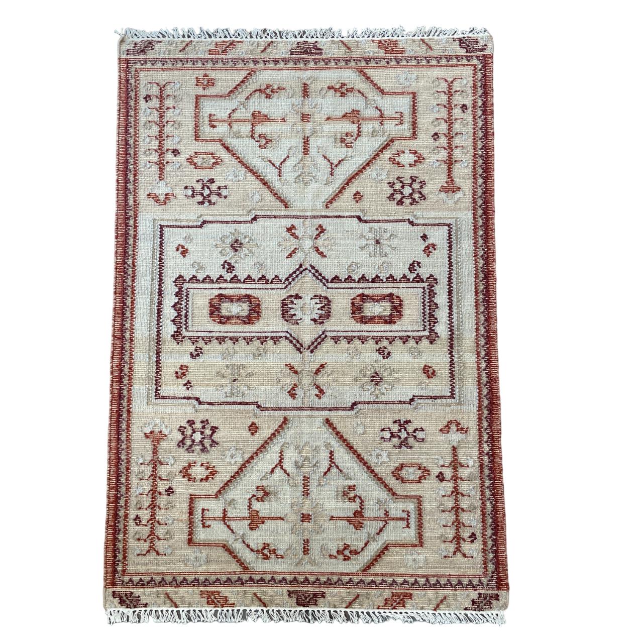 Handmade Turkish Kilim Rug (4'x6'): Red and Beige Tribal Boho Decor