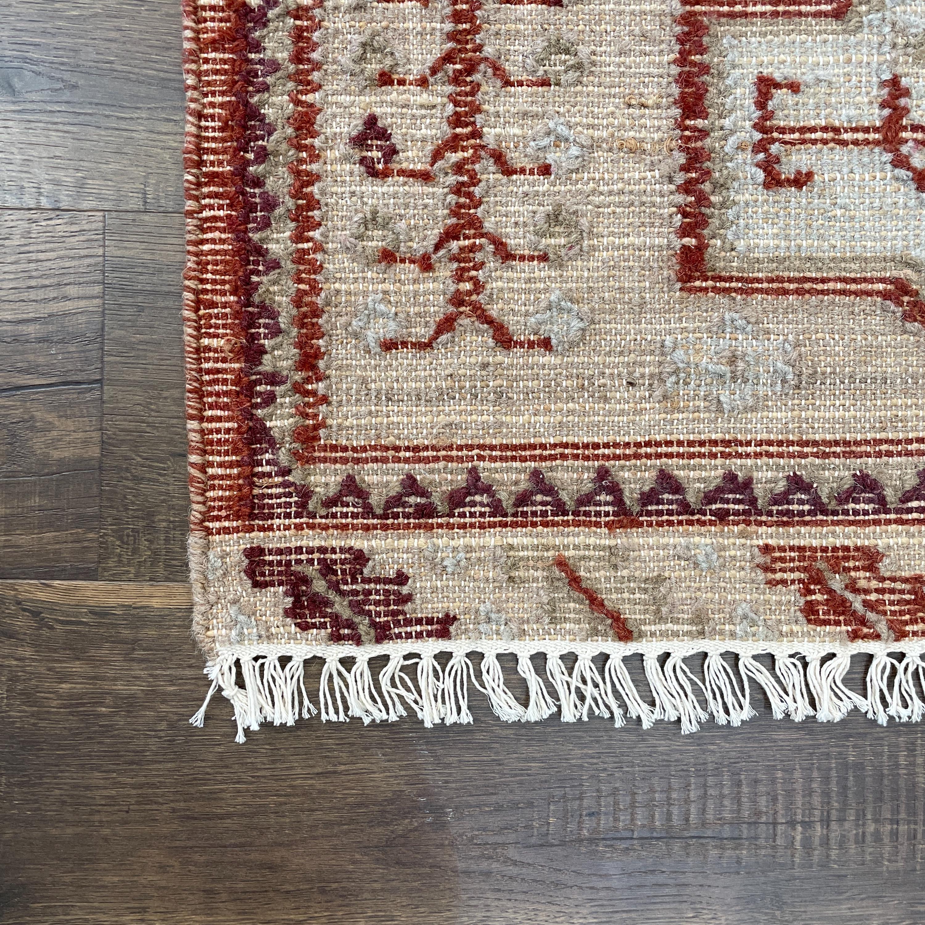 Handmade Turkish Kilim Rug (4'x6'): Red and Beige Tribal Boho Decor
