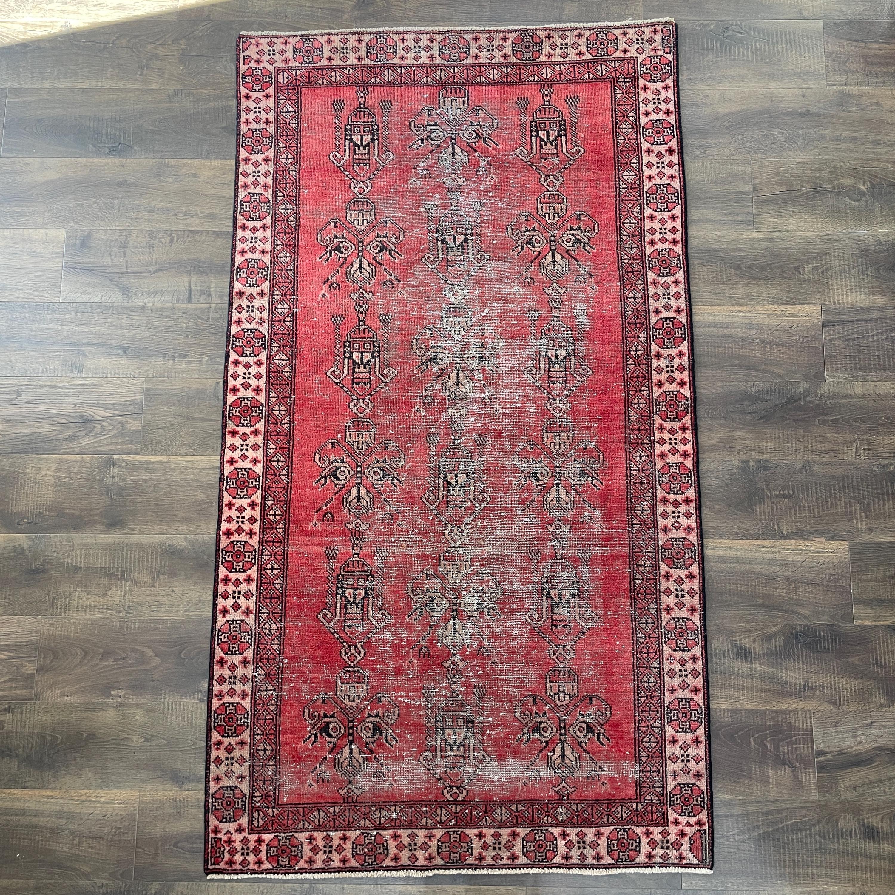 Vintage Turkish Wool Rug (3'9"x6'9") - Handmade Red Oriental Decor