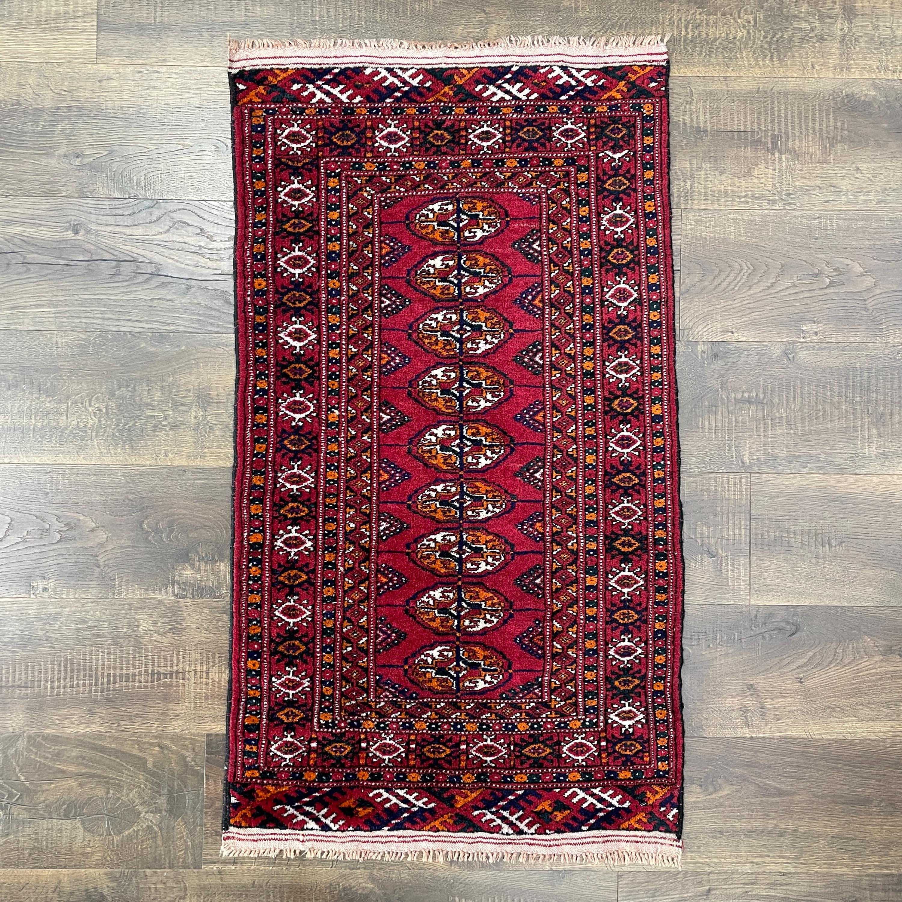 Hand-Knotted Wool Persian Rug 2x4: Vintage Red Oriental Decor