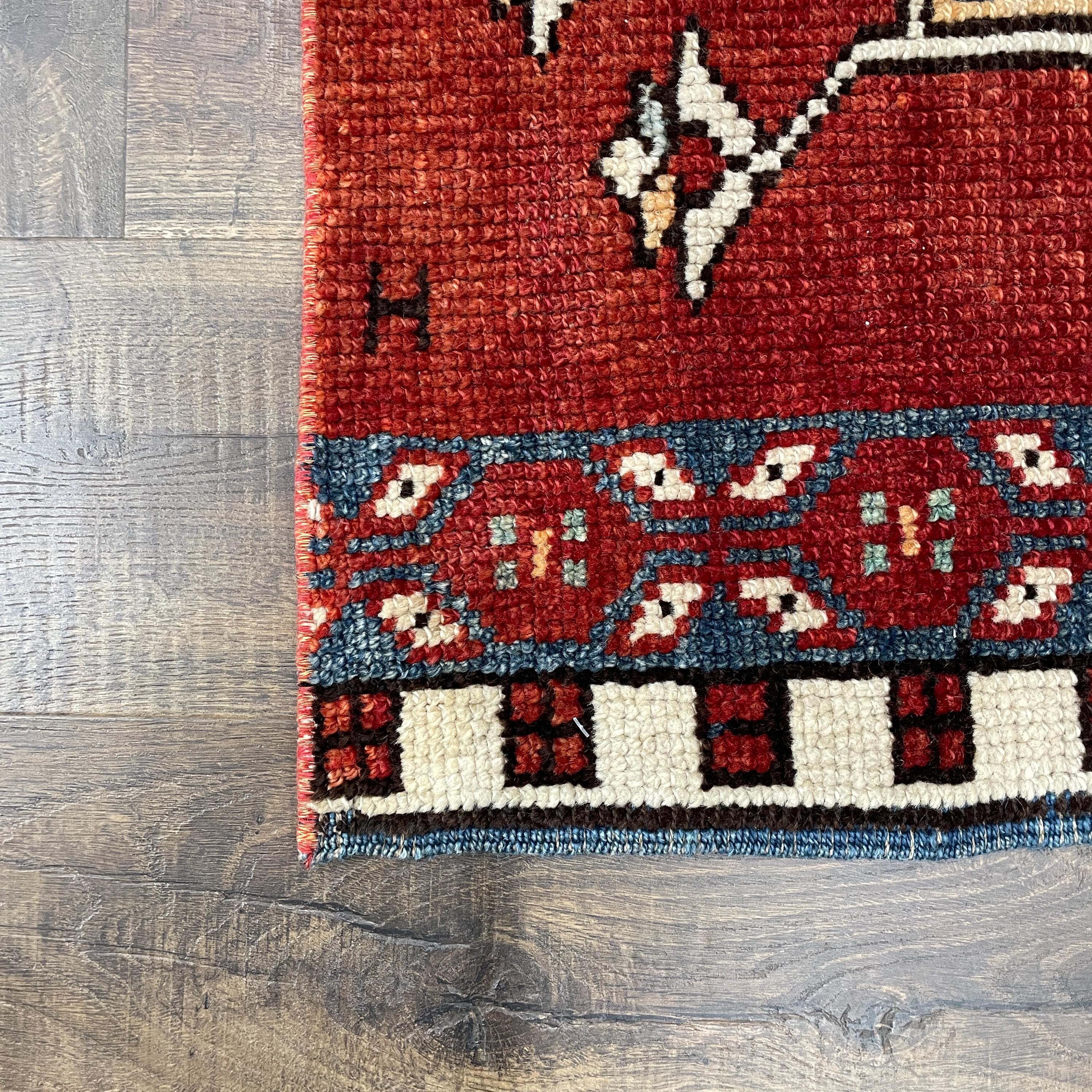 Hand-Knotted Wool Rug (2'1" x 4'6") - Vintage Turkish Tribal Geometric Accent