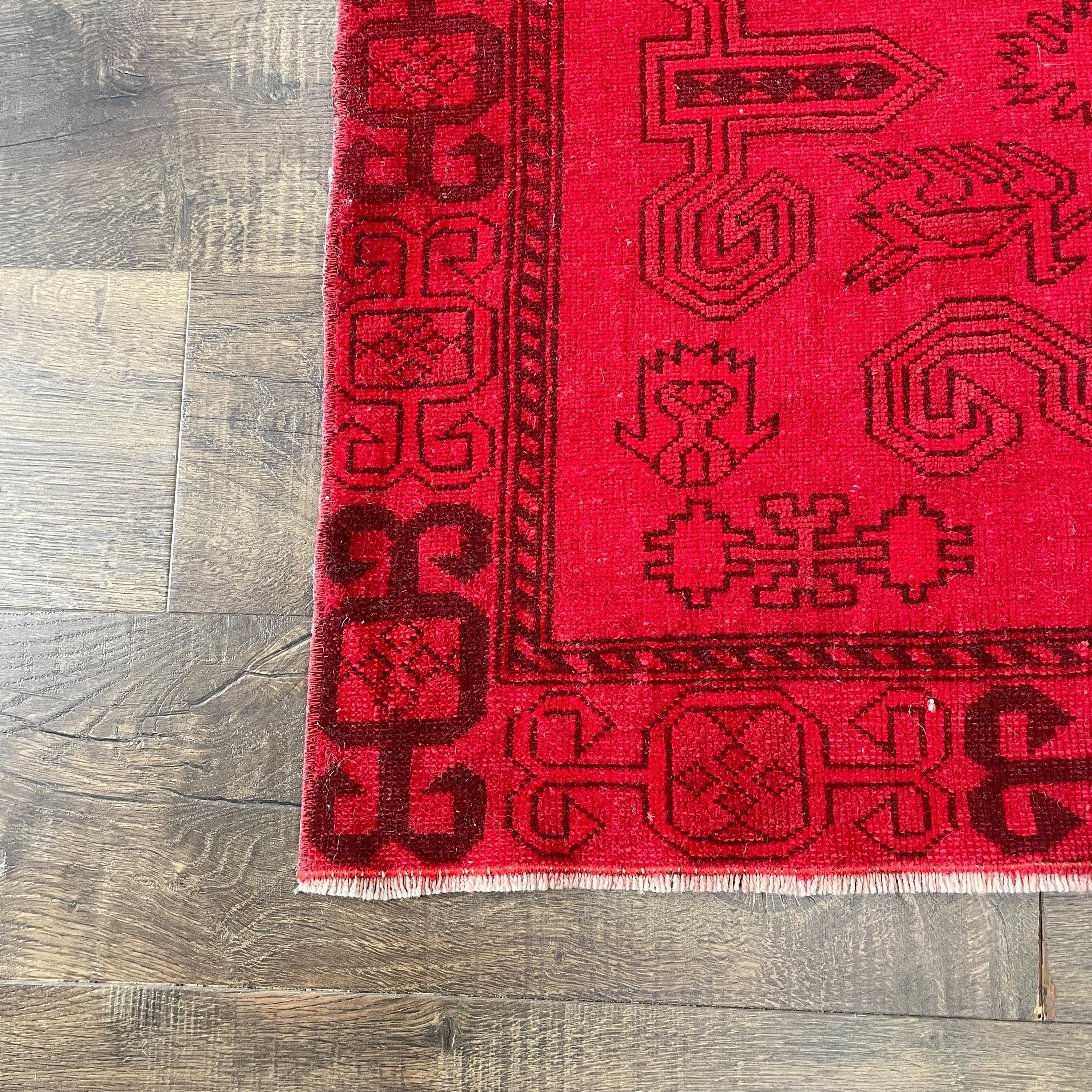 Handmade Wool Rug - 3' x 6'4" Red Vintage Runner | Bohemian Tribal Rug