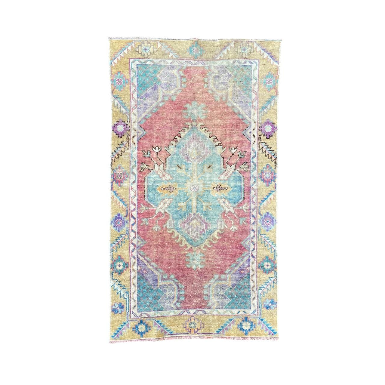 Handmade Wool Rug - 2'5" x 4'5" Vintage Pastel Small Area Rug | Boho Decor
