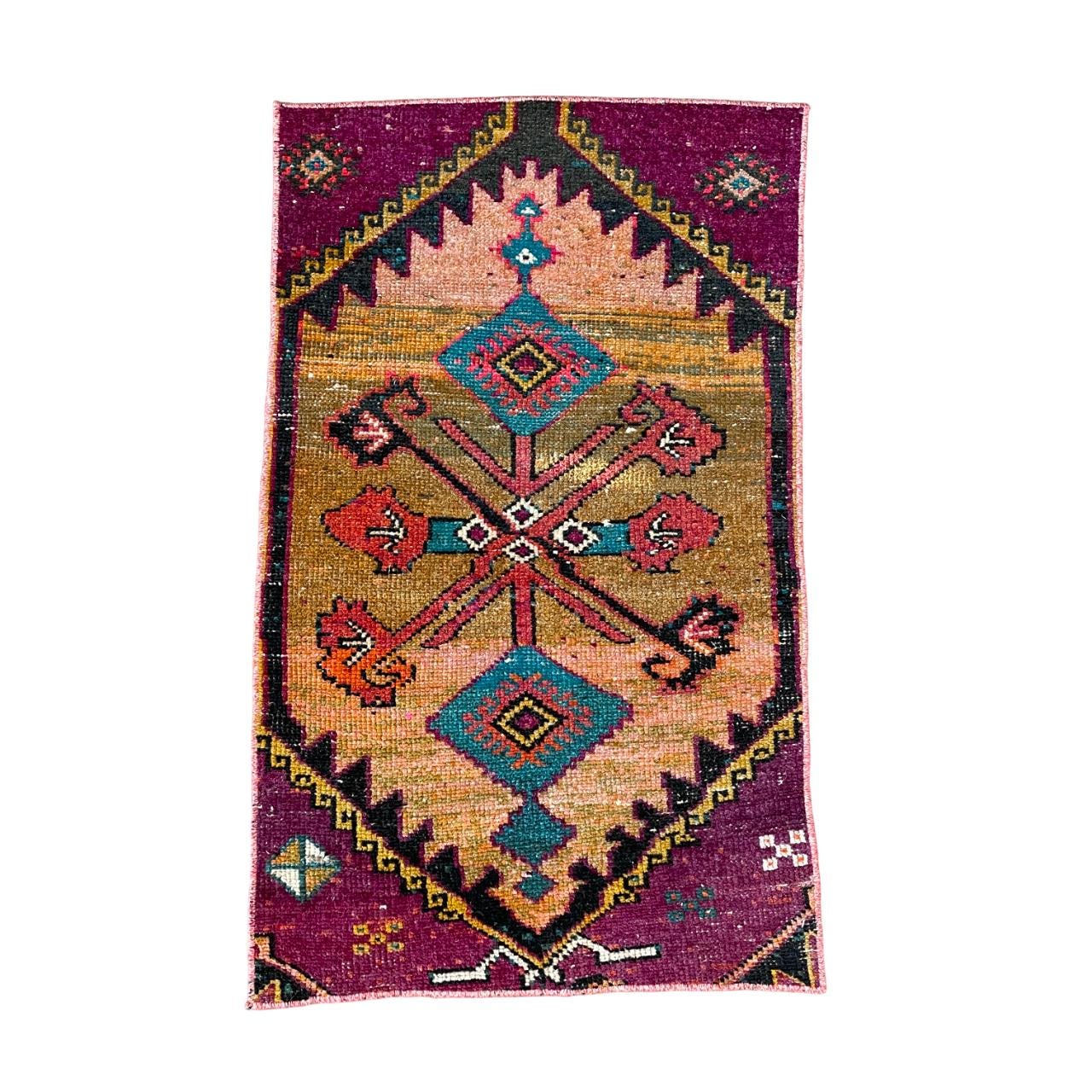 Handmade Wool Rug - 2' x 3'2" Vintage Small Area Rug | Boho Home Decor