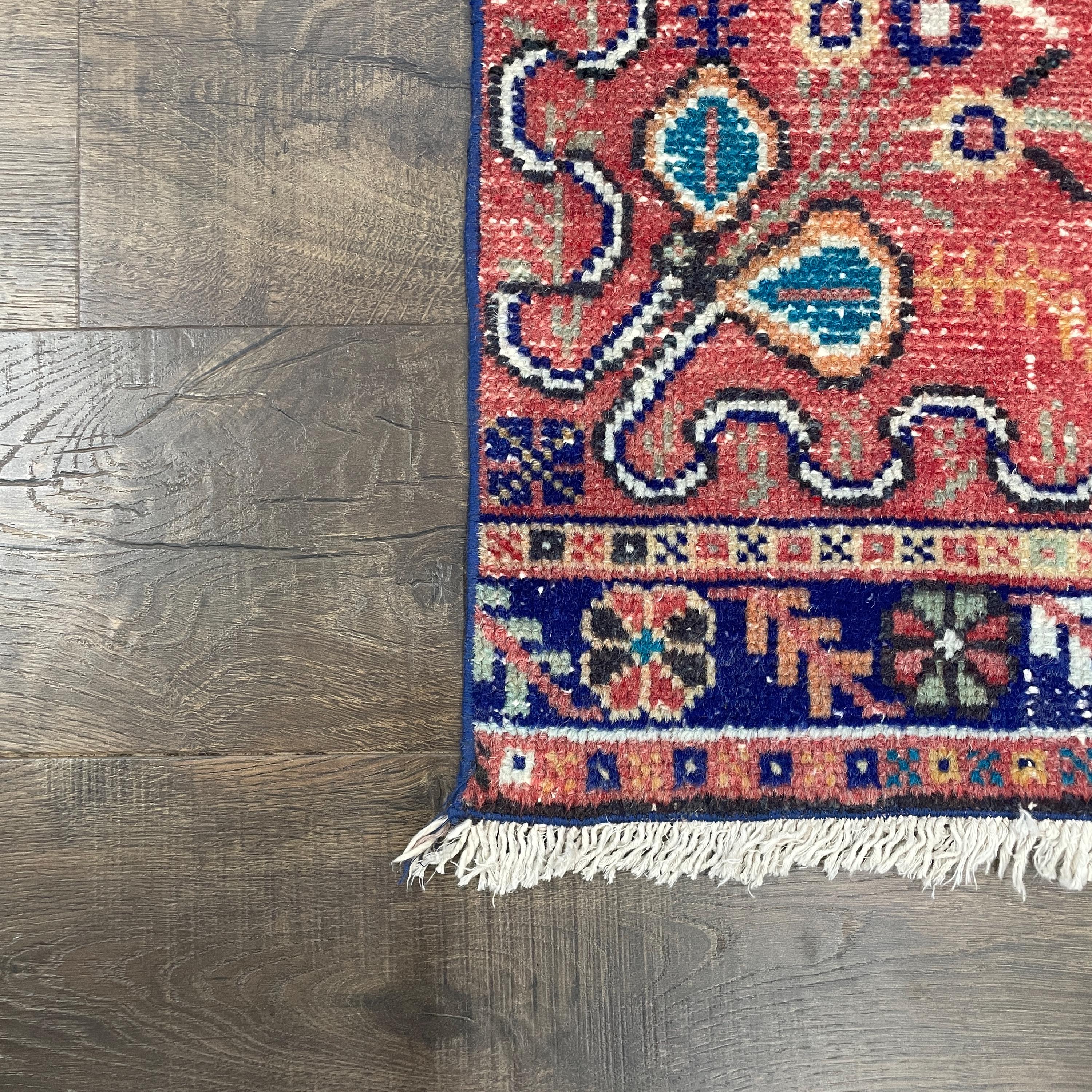Handmade Wool  2'3"x6'8" Runner Rug - Vibrant Red and Ivory Medallion Design Hallway Rug