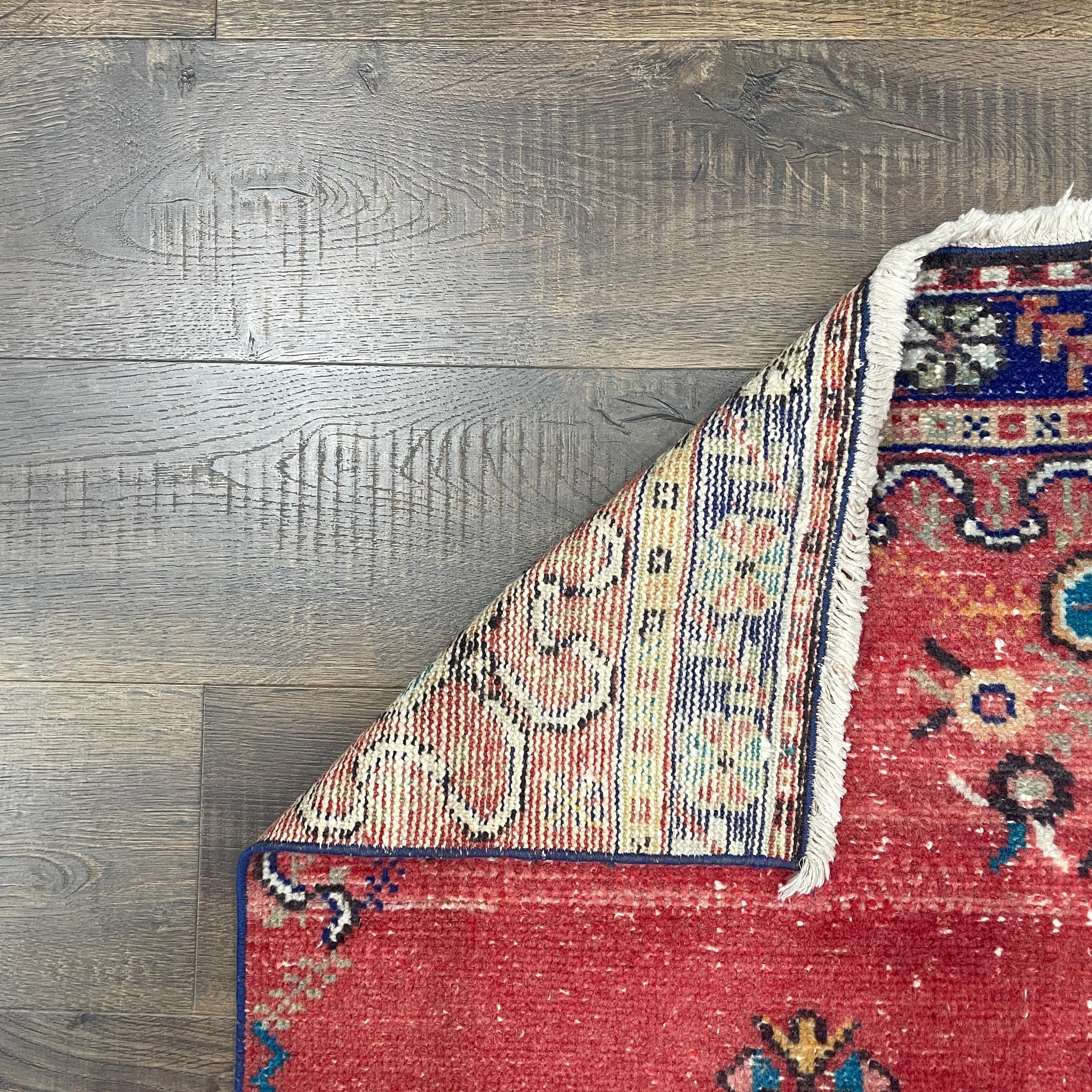 Handmade Wool  2'3"x6'8" Runner Rug - Vibrant Red and Ivory Medallion Design Hallway Rug