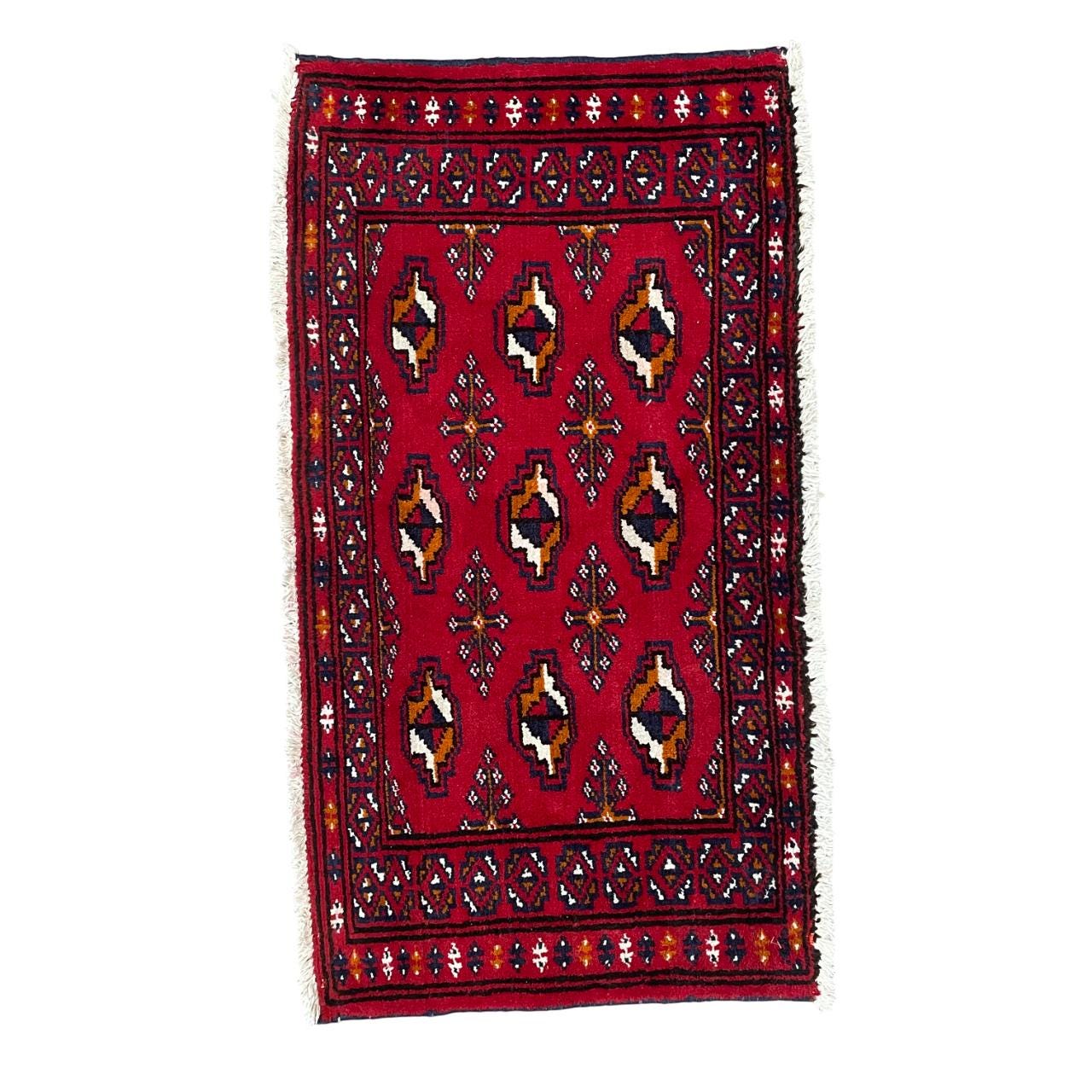 Handmade Wool Rug - 2'x3'5" Bold Red Tribal Pattern Small Area Rug