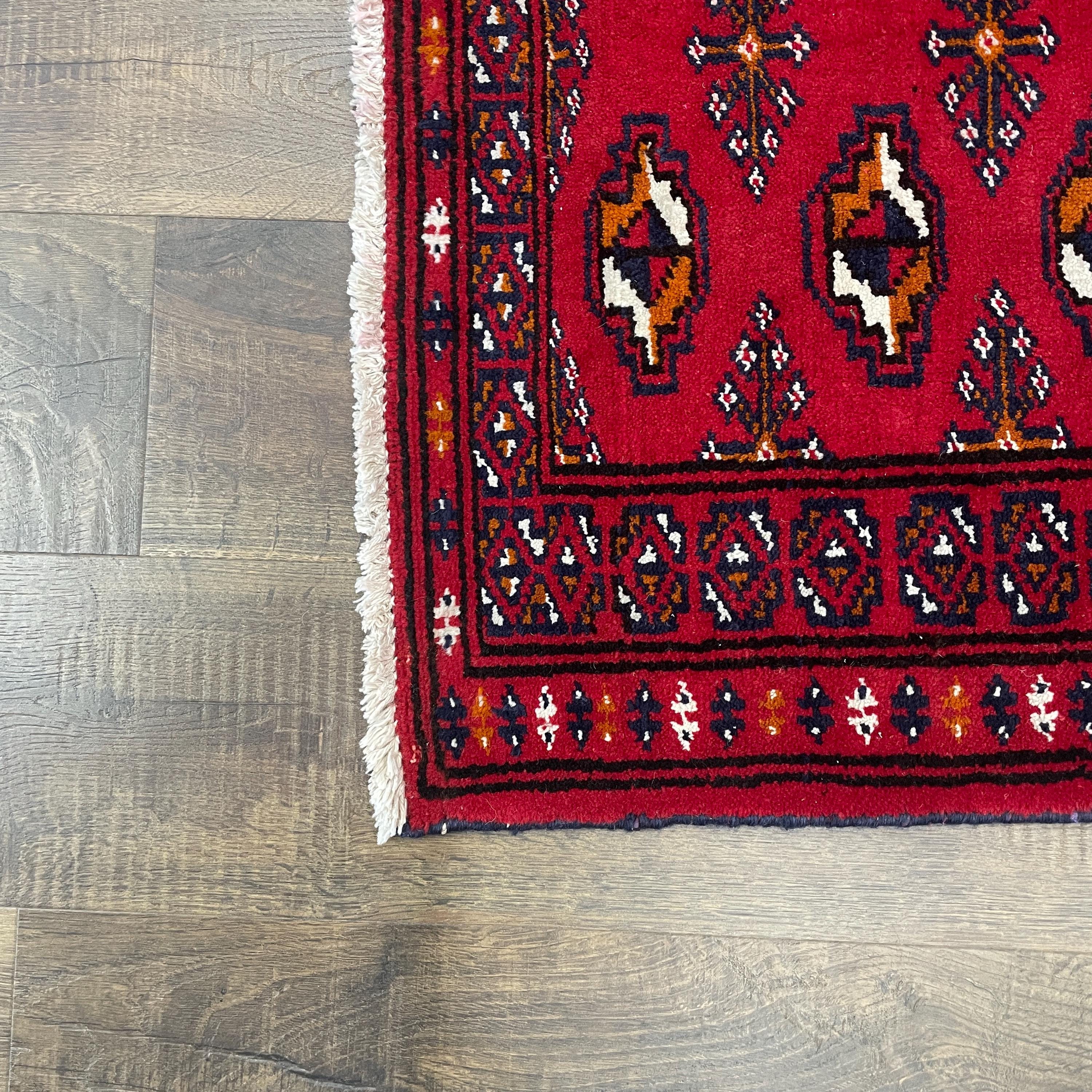Handmade Wool Rug - 2'x3'5" Bold Red Tribal Pattern Small Area Rug