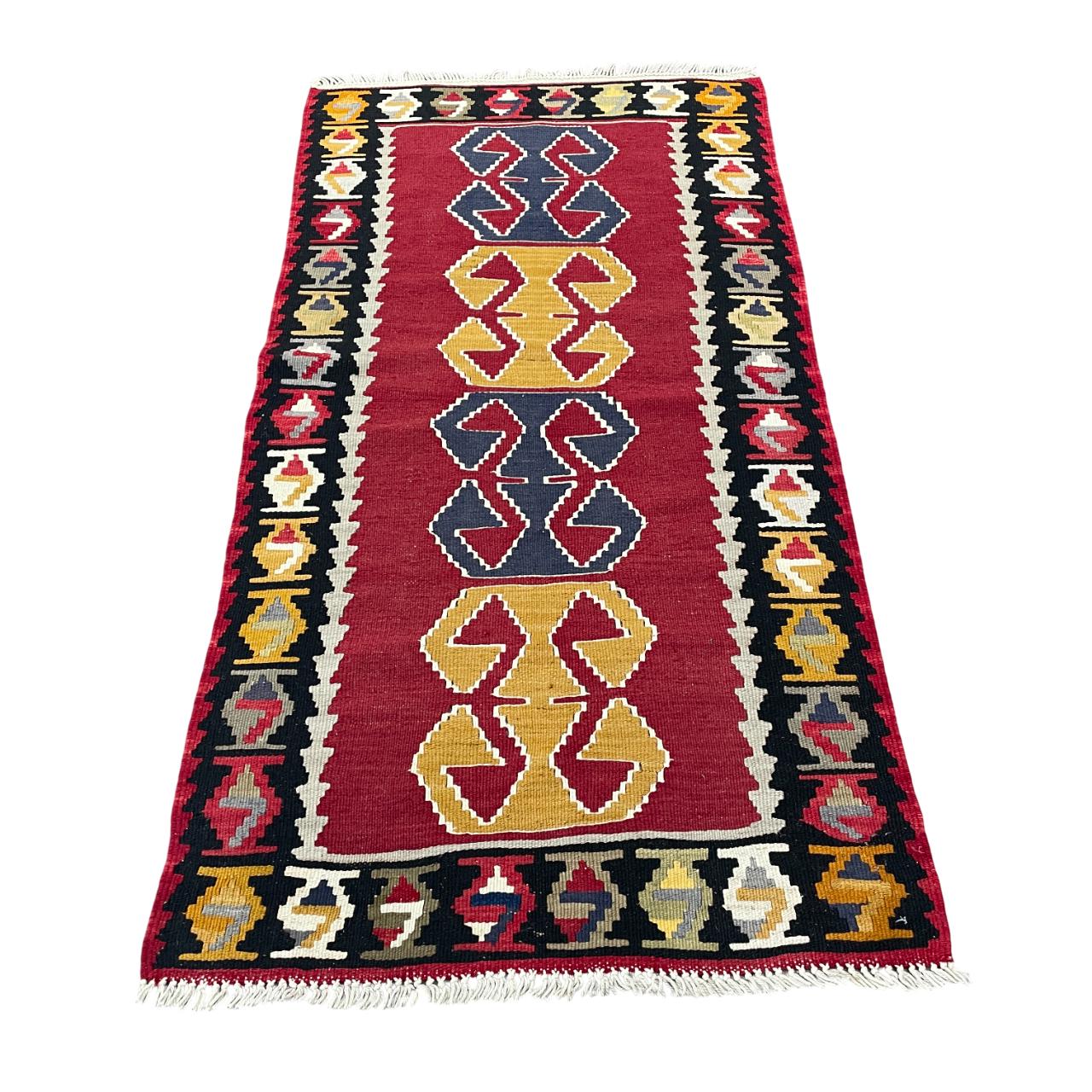 2'9" x 5'6" Handwoven Turkish Kilim Rug - Vintage Wool Flatweave | Boho Geometric Area Rug