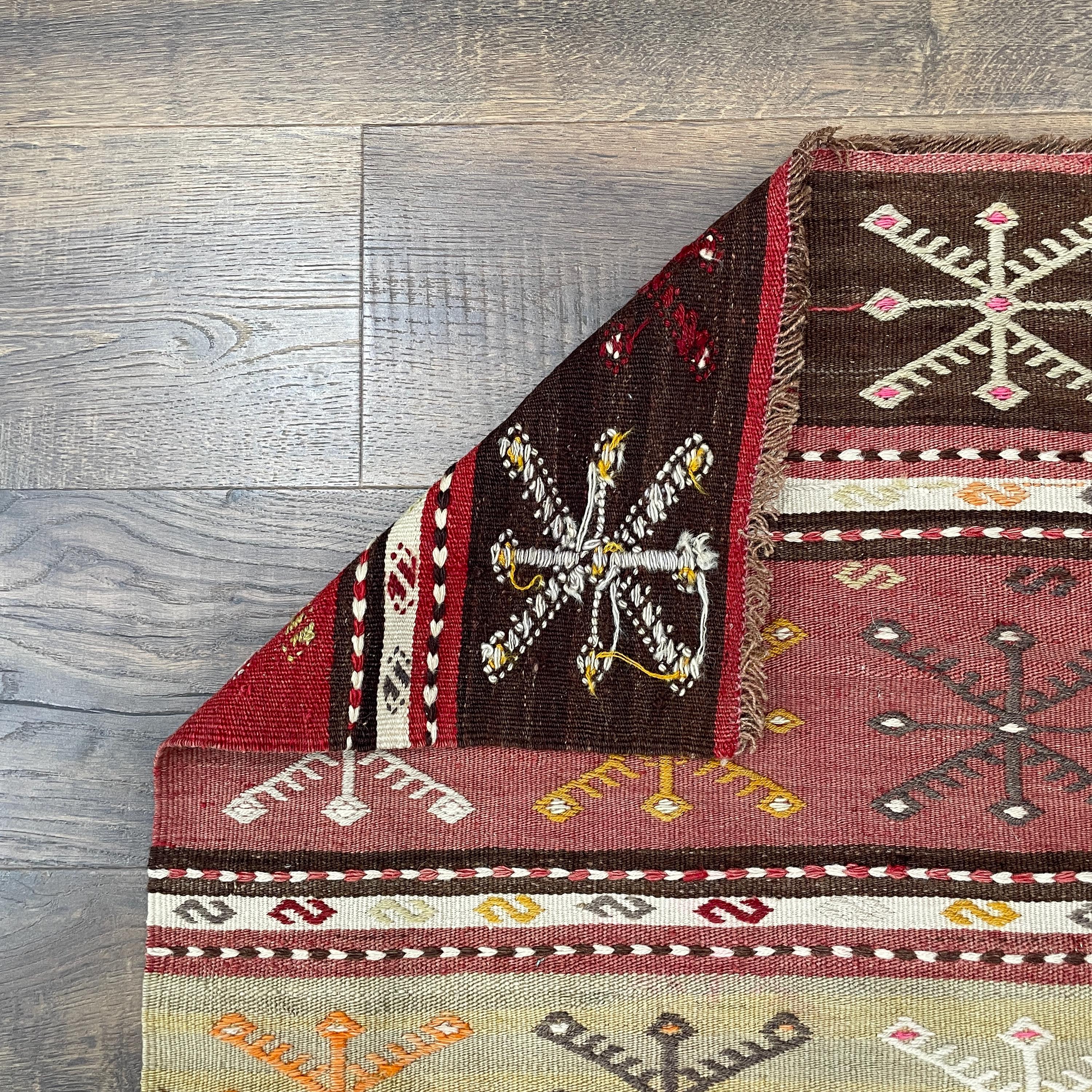 Handwoven Turkish Kilim Rug - 2'3" x 3' Vintage Wool Flatweave | Boho Tribal Small Rug