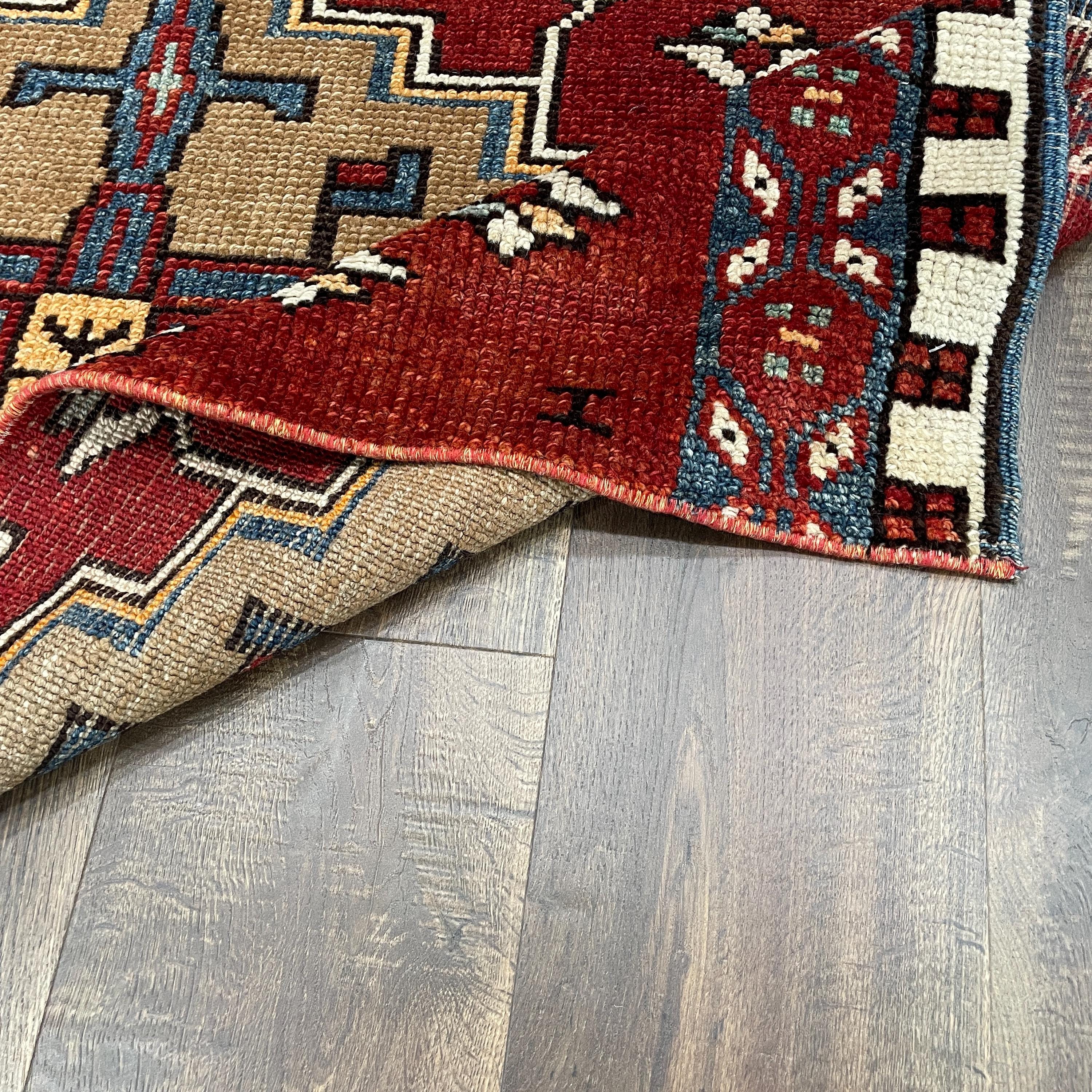 Hand-Knotted Wool Rug (2'1" x 4'6") - Vintage Turkish Tribal Geometric Accent