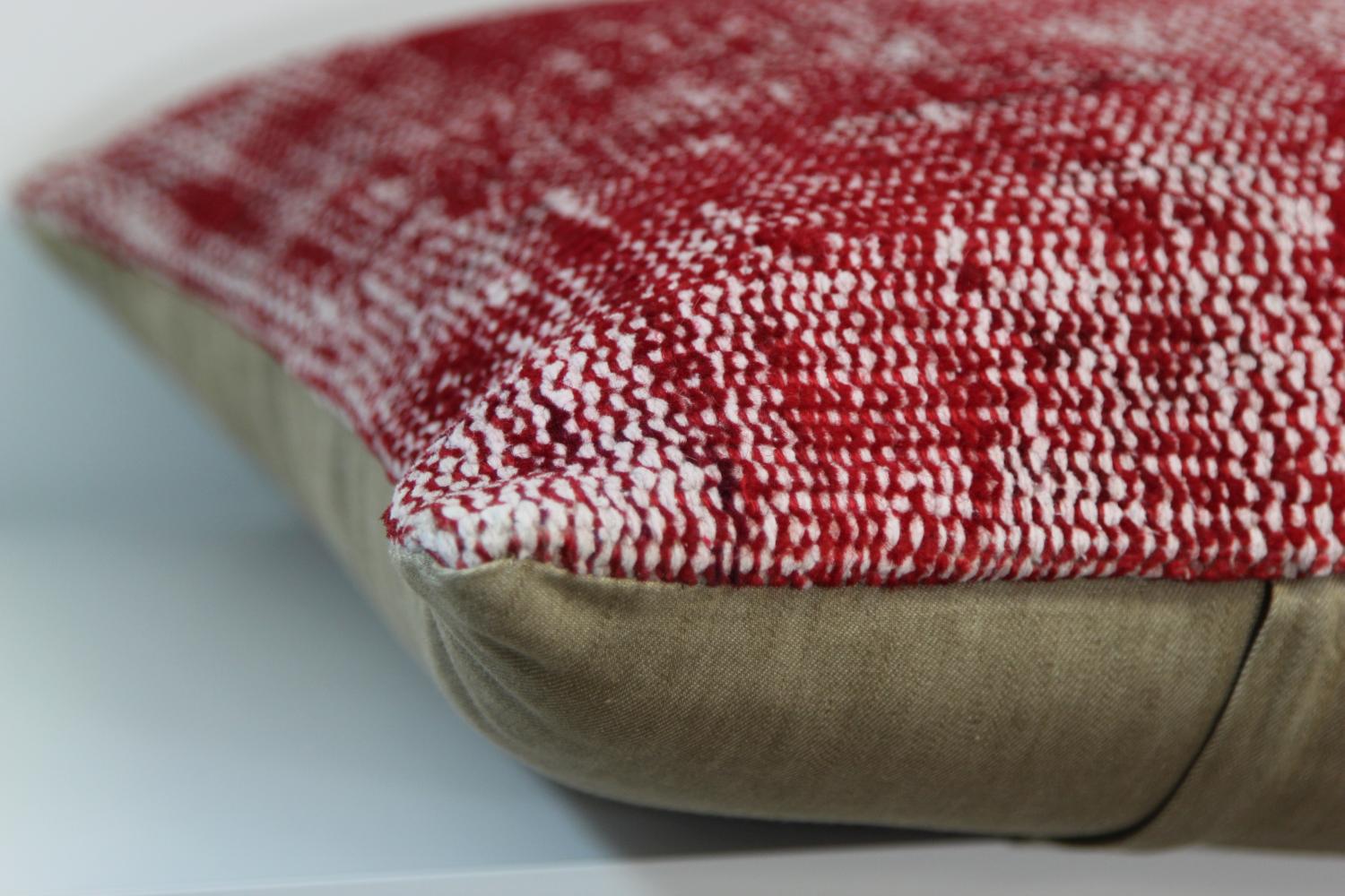 Red Wool Rug Pillow Cover 20x20: Hand-Knotted Turkish Over-Dyed Throw