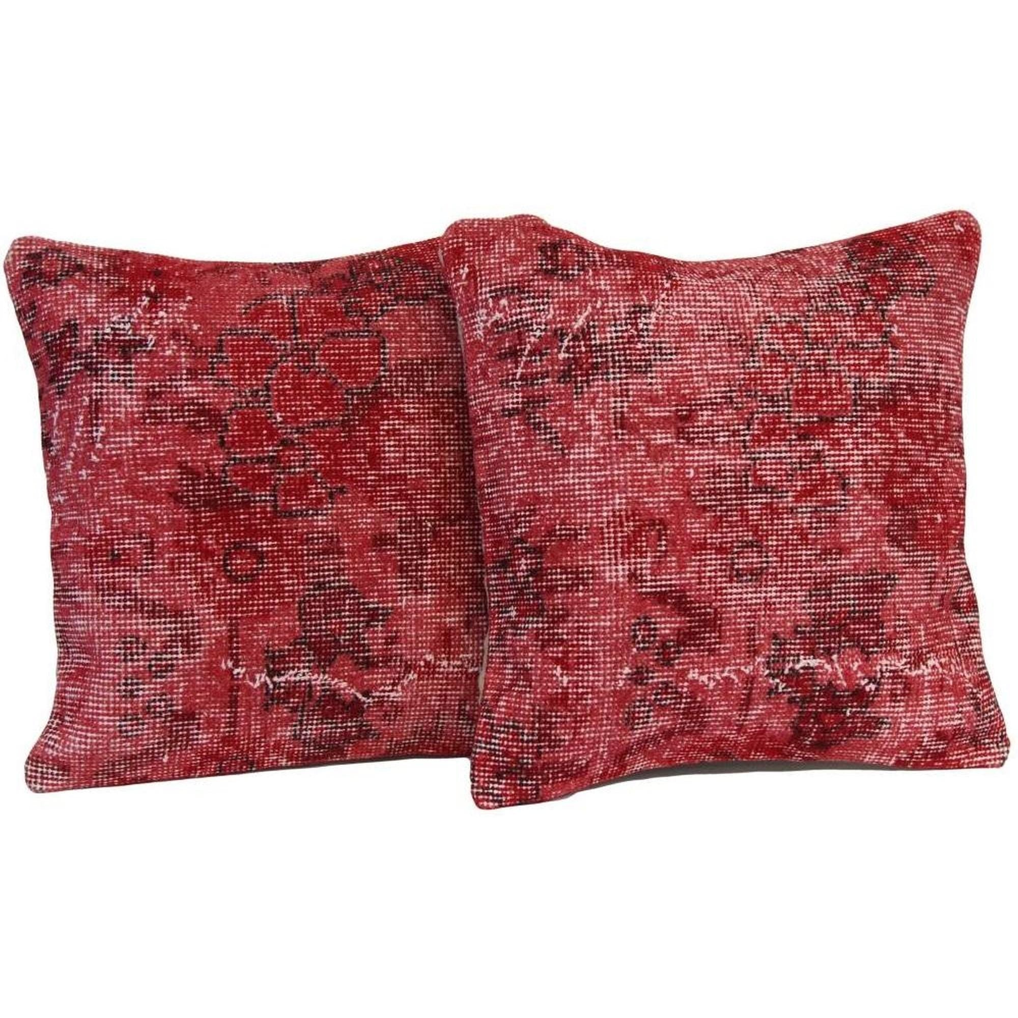 Red Wool Kilim Pillow Cover Set (2) - Vintage Turkish Over-Dyed 20x20