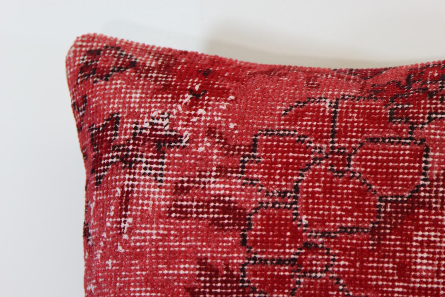 Red Wool Kilim Pillow Cover Set (2) - Vintage Turkish Over-Dyed 20x20