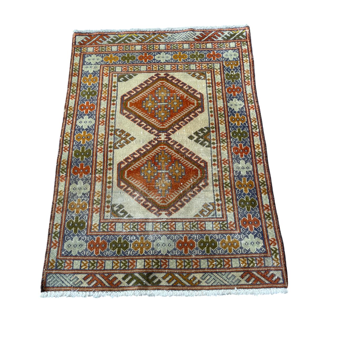 2'1" x 3' Handmade Turkish Wool Rug - Vintage Tribal Area Rug | Boho Small Carpet
