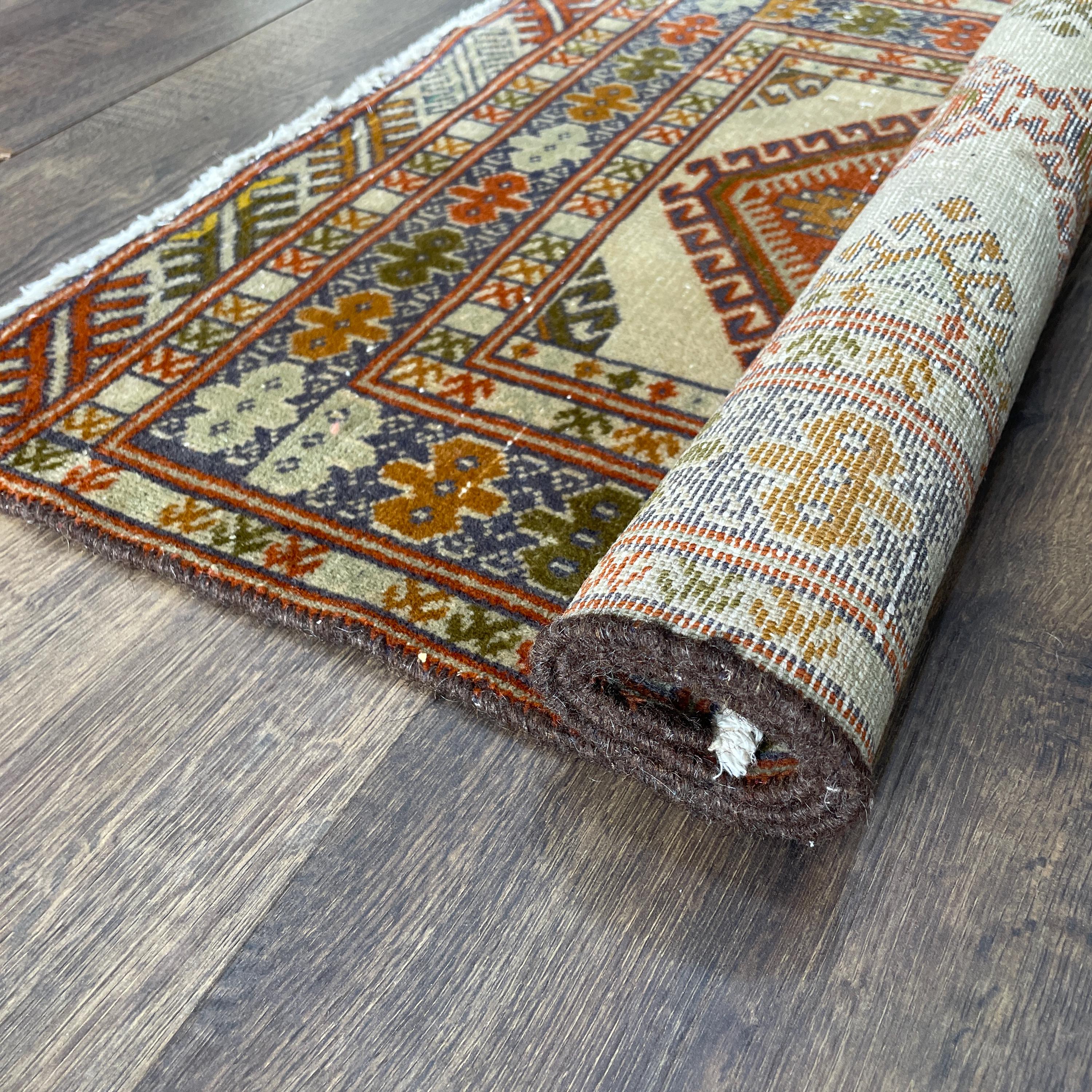 2'1" x 3' Handmade Turkish Wool Rug - Vintage Tribal Area Rug | Boho Small Carpet
