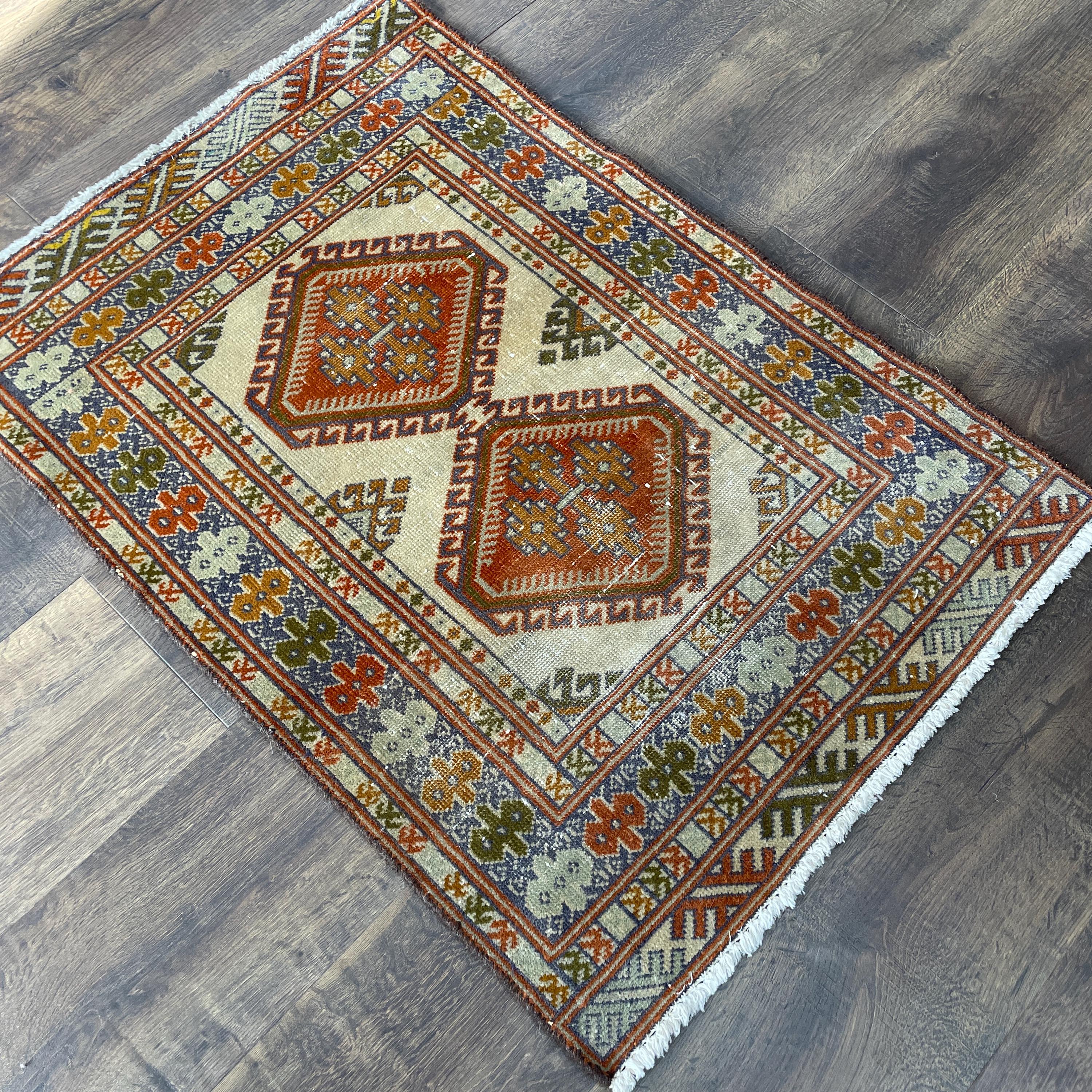 2'1" x 3' Handmade Turkish Wool Rug - Vintage Tribal Area Rug | Boho Small Carpet