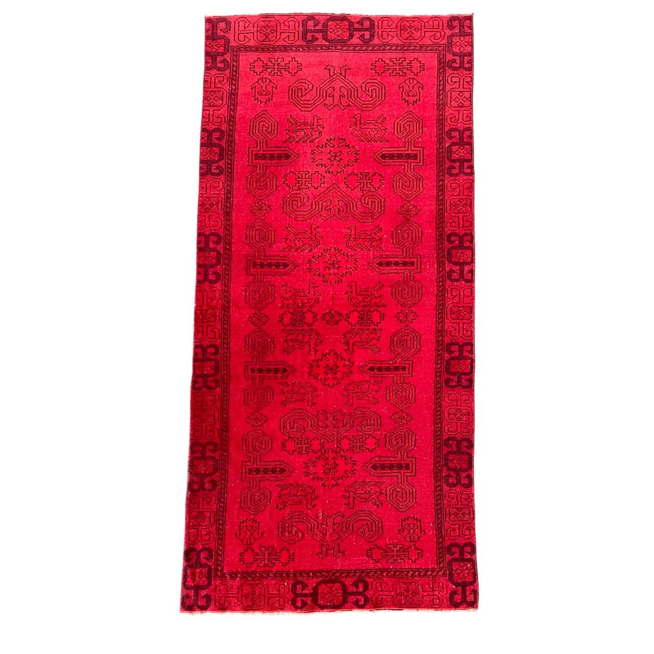 Handmade Wool Rug - 3' x 6'4" Red Vintage Runner | Bohemian Tribal Rug